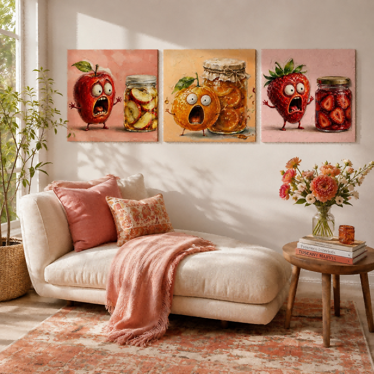 3P Square Original Unique Funny Fruit Art Triptych Perfect Gift For Food Lovers And Chefs