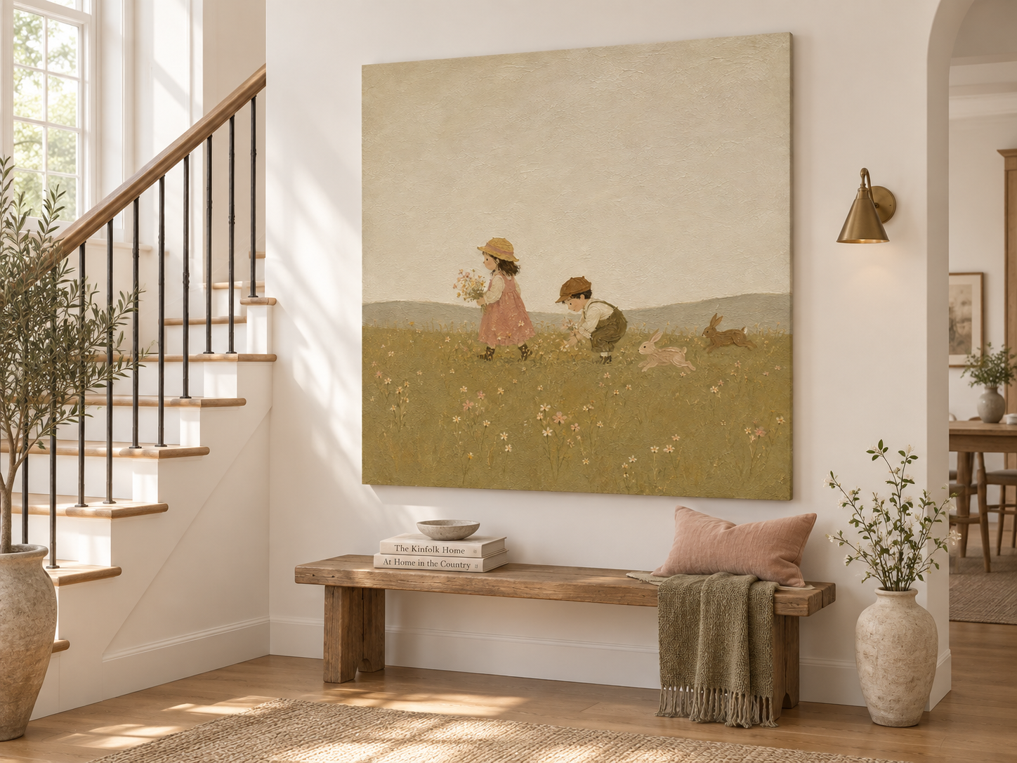 Warm Pastoral Wall Art For Nursery And Living Room With Textured Finish