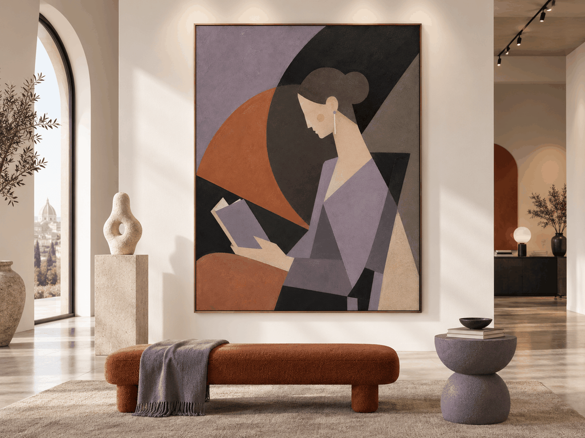 Abstract Cubist Style Painting Of A Woman In Quiet Contemplation Original Art
