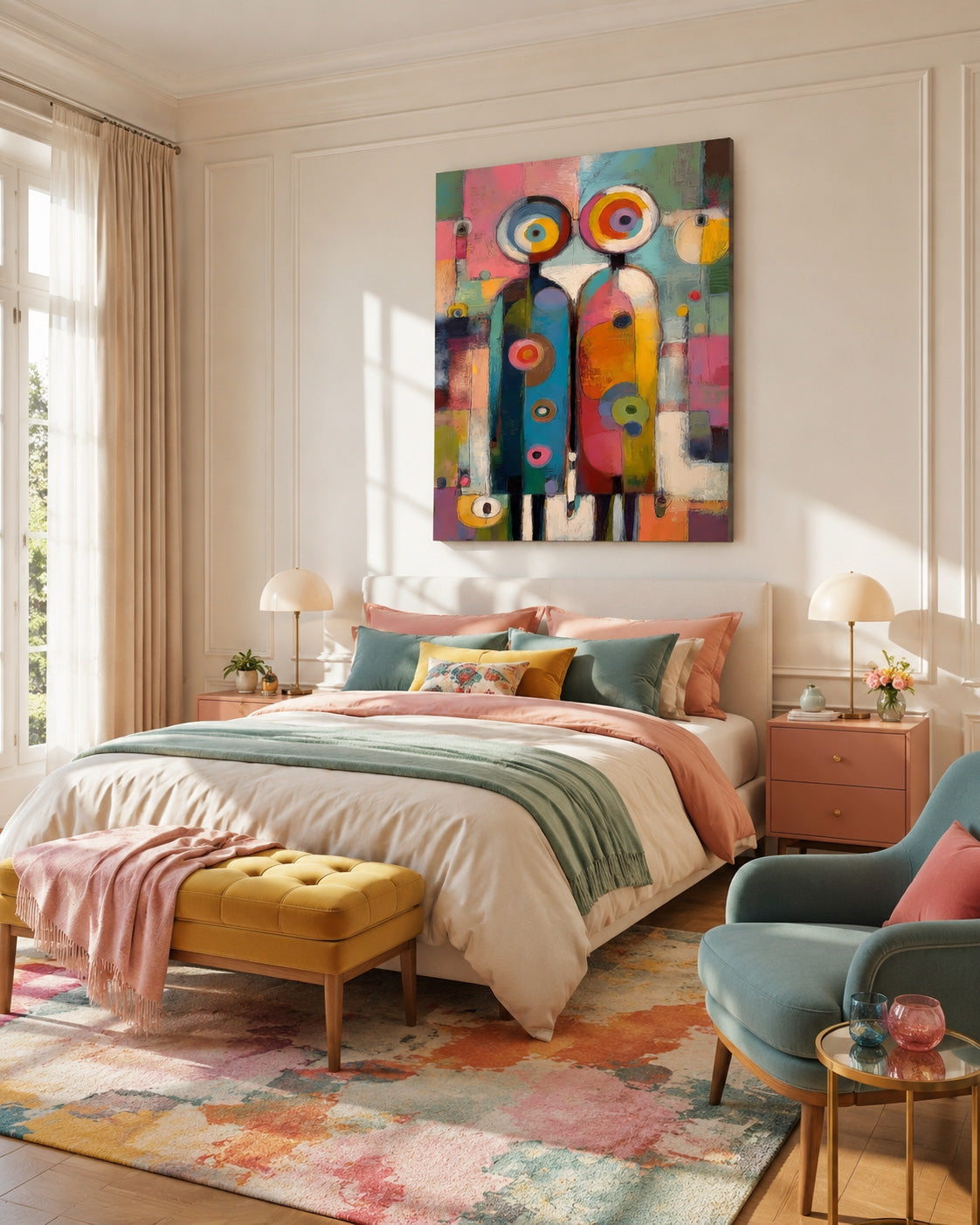 Playful Abstract Figures Art For Eclectic Lounge And Playroom Walls