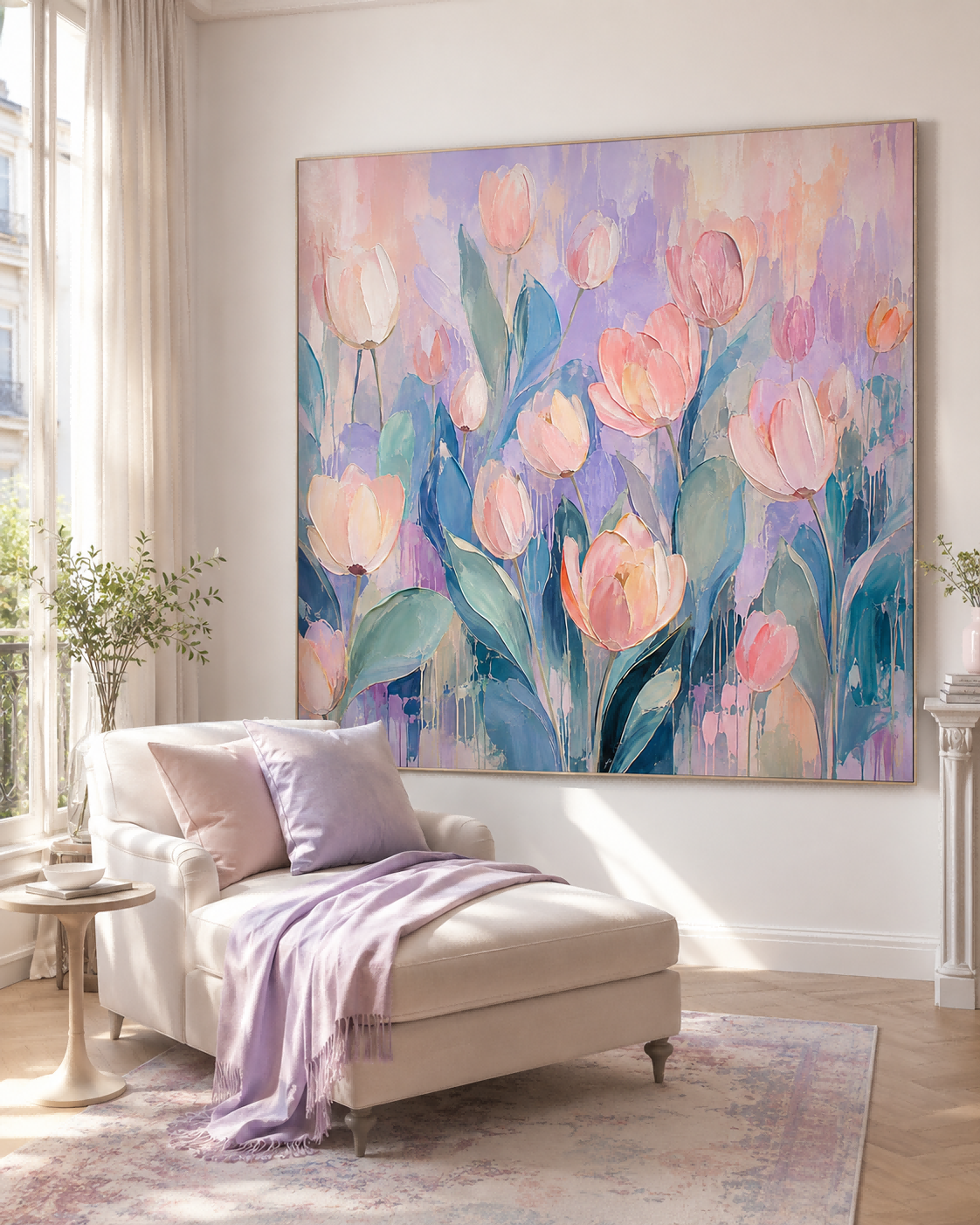 Luxury Floral Wall Art For Living Room Soft Pink And Lavender Decor
