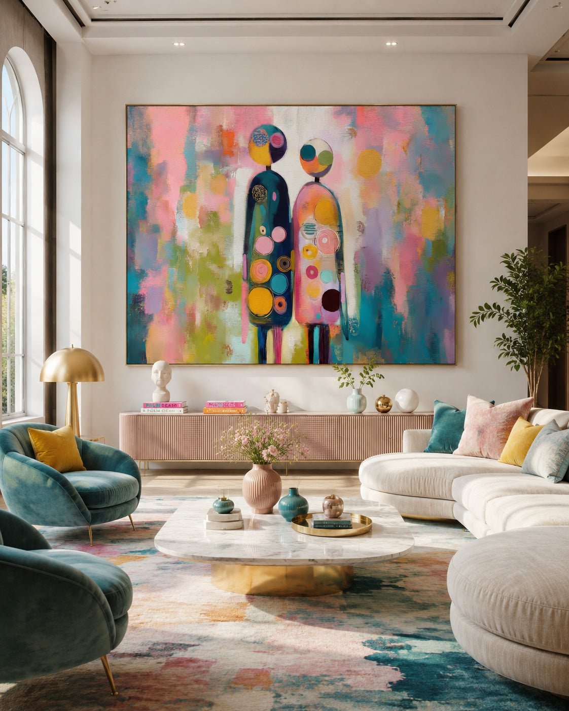 Colorful Abstract Couple Painting Modern Horizontal Canvas Art For Living Room