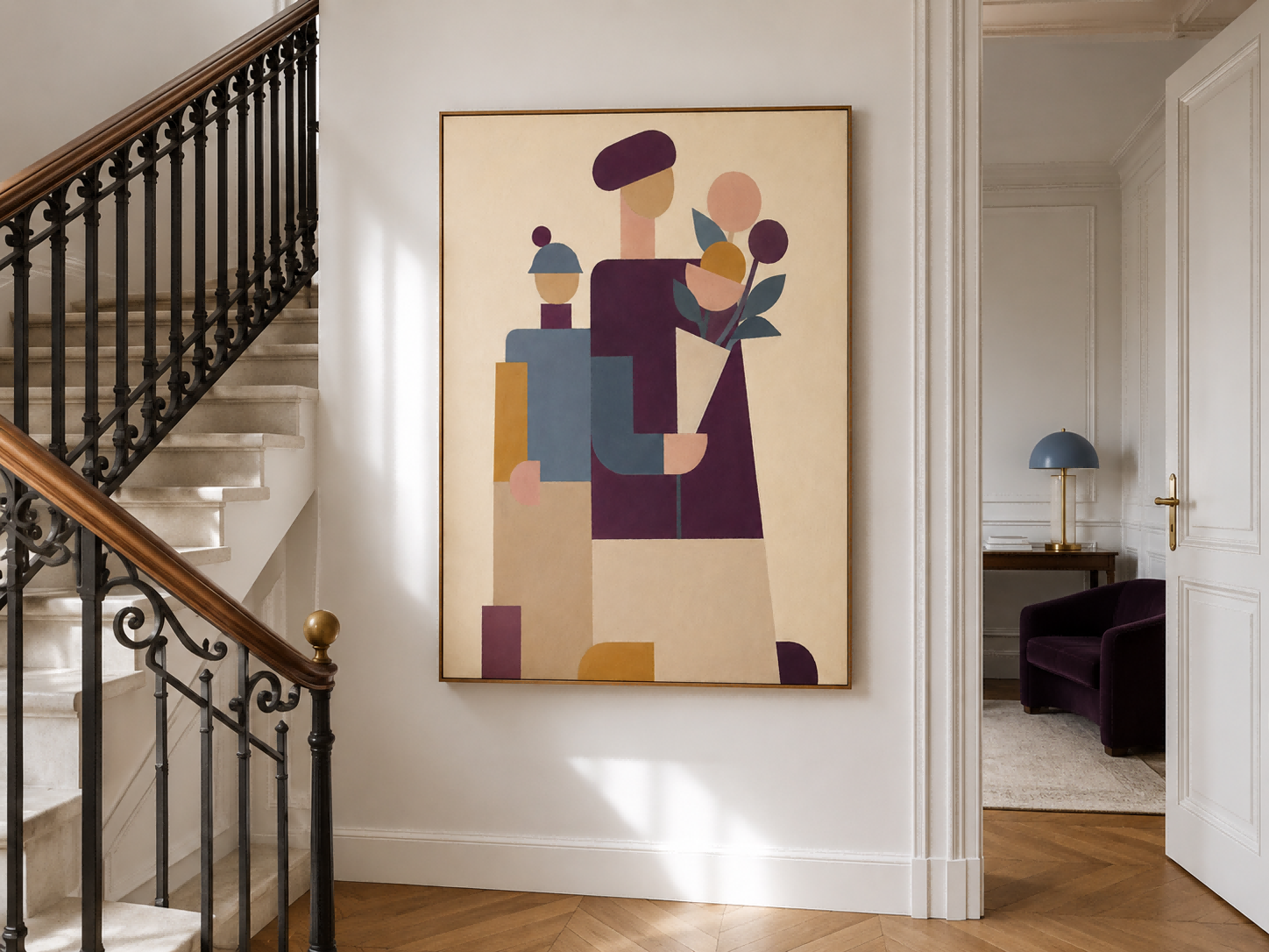 Contemporary Abstract Oil Painting With Flat Design And Earthy Color Palette