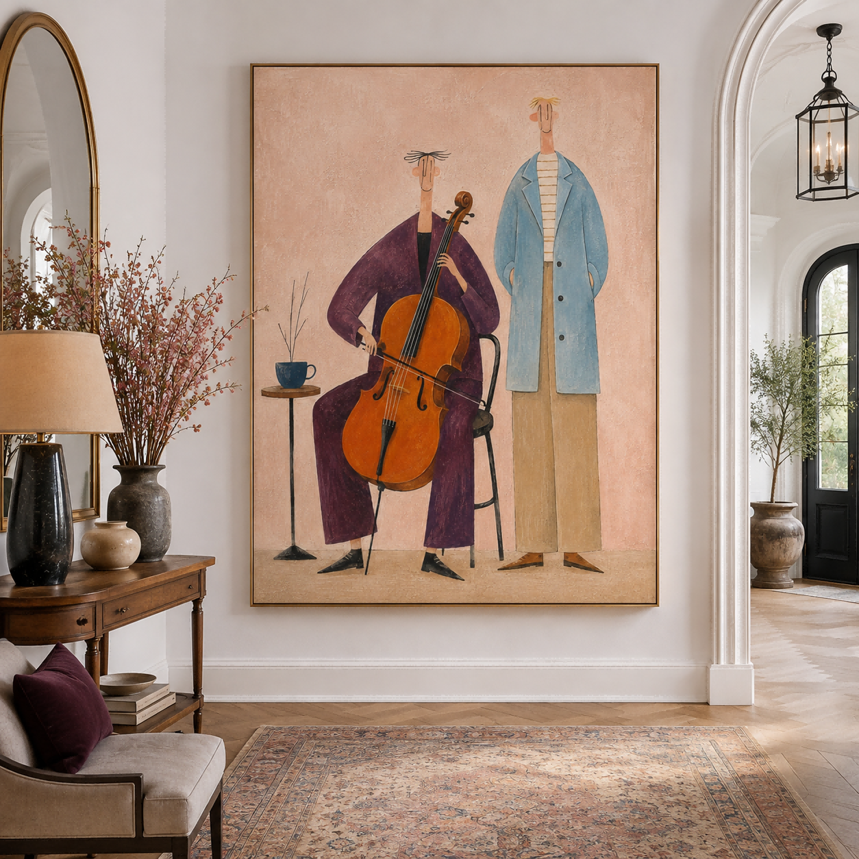 Naive Pop Art Painting With Musicians For Modern Living Room Decor