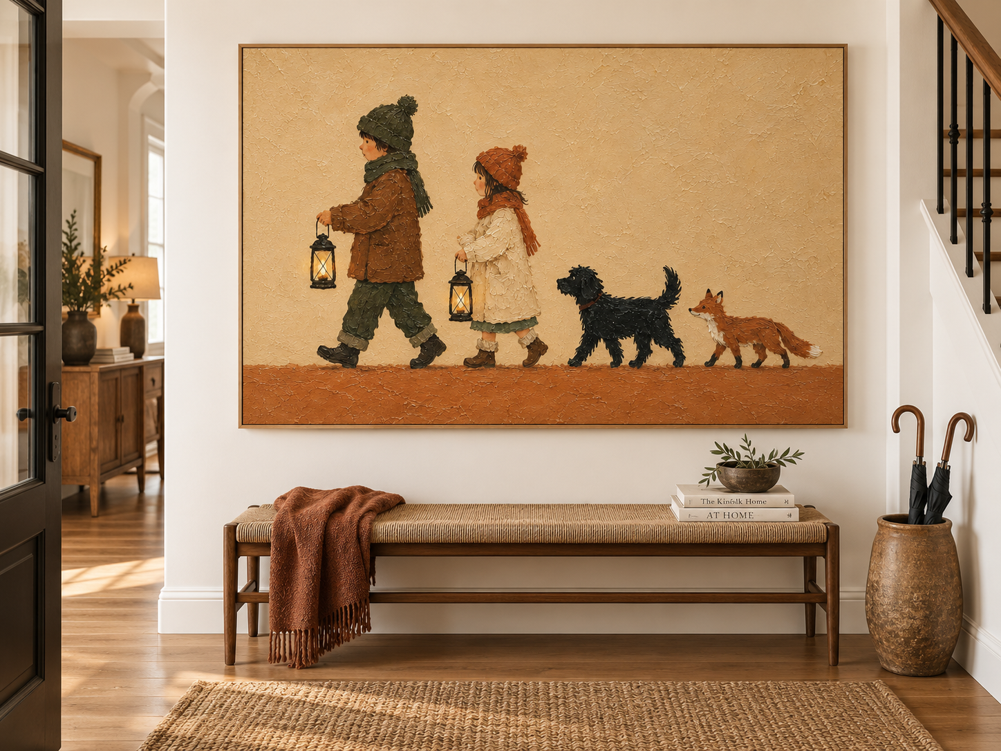 Warm Cozy Wall Art For Living Room Kids Bedroom Original Painting With Pets