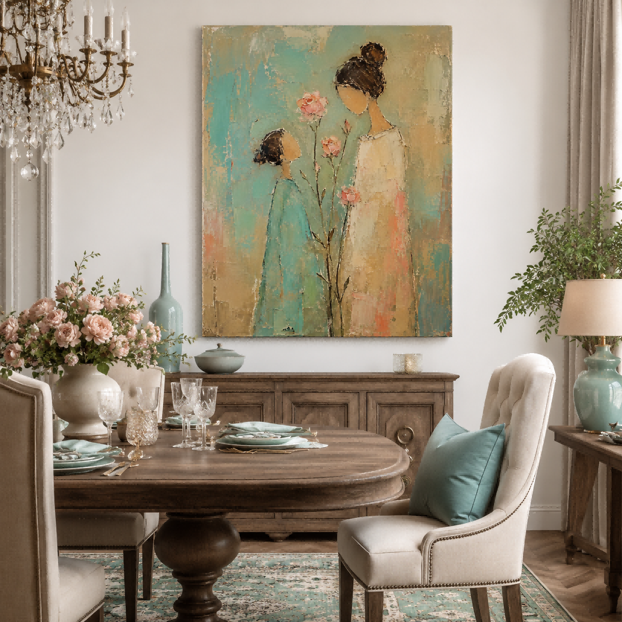 Textured Canvas Art Of Mother And Child In Vintage Style Ideal Gift For Family Lovers