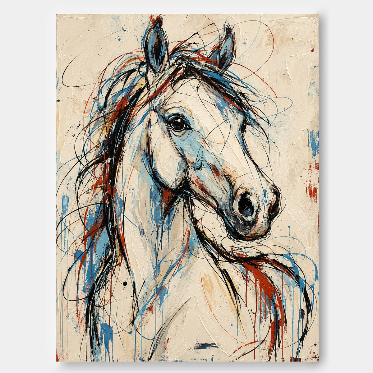 Handmade Impasto Animal Art Expressive Abstract Horse Canvas For Modern Interior Design