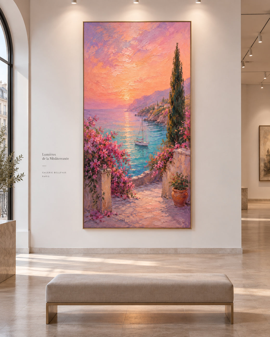 Hand-Painted Mediterranean Sunset Seascape With Sailboat Canvas Art