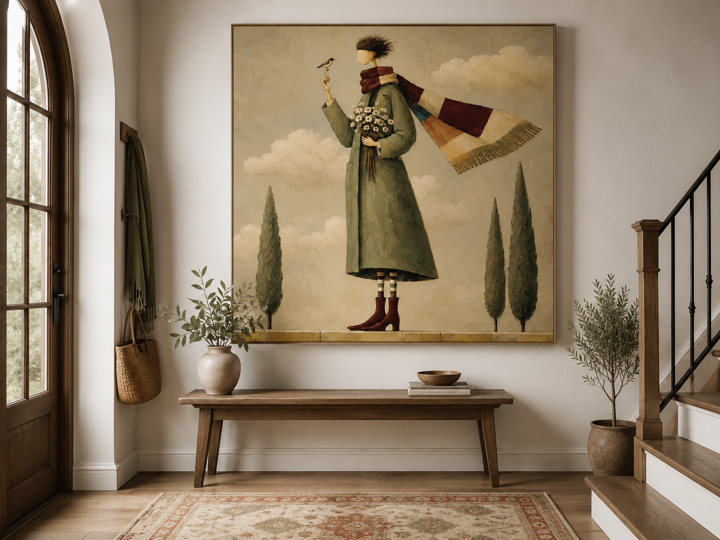 Art Deco Inspired Fantasy Painting Unique Handmade Wall Decor