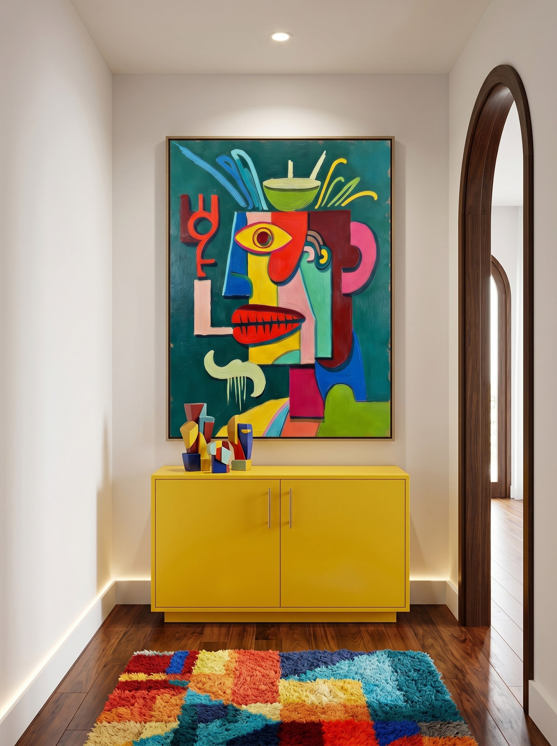 Quirky Cubist Face Art Print With Bold Colors And Expressive Brushstrokes For Eclectic Interiors