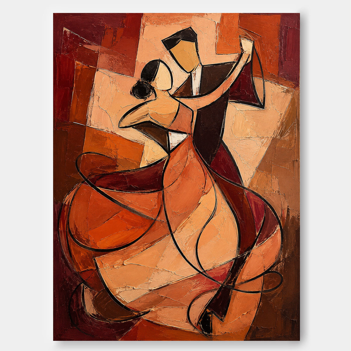 Cubist Style Geometric Abstract Art With Textured Brushwork