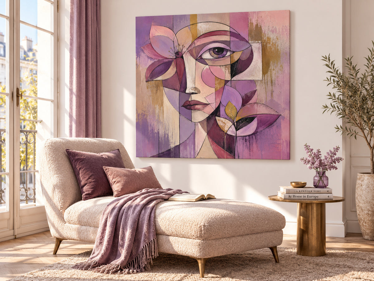 Cubist Inspired Romantic Artwork With Textured Brushwork And Bold Colors