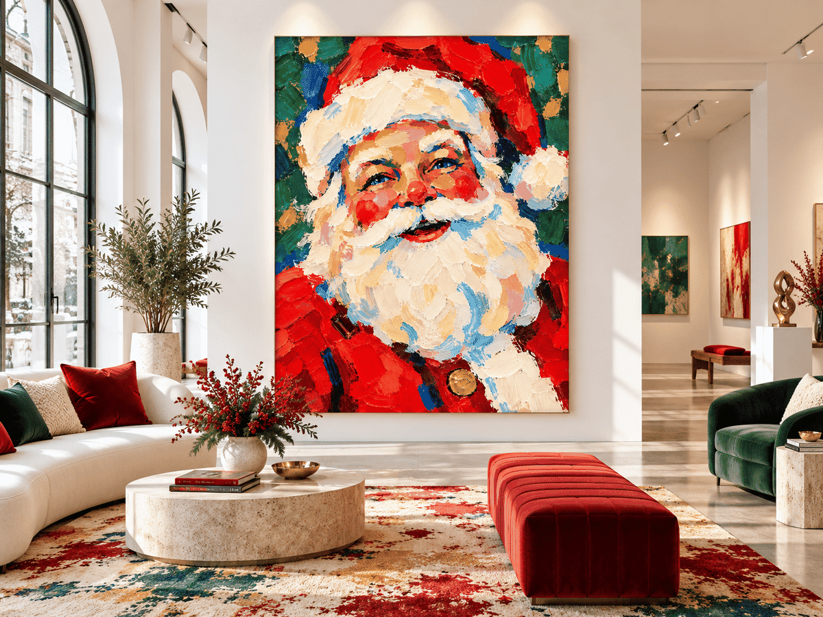 Modern Abstract Santa Painting In Retro Naive Art Style