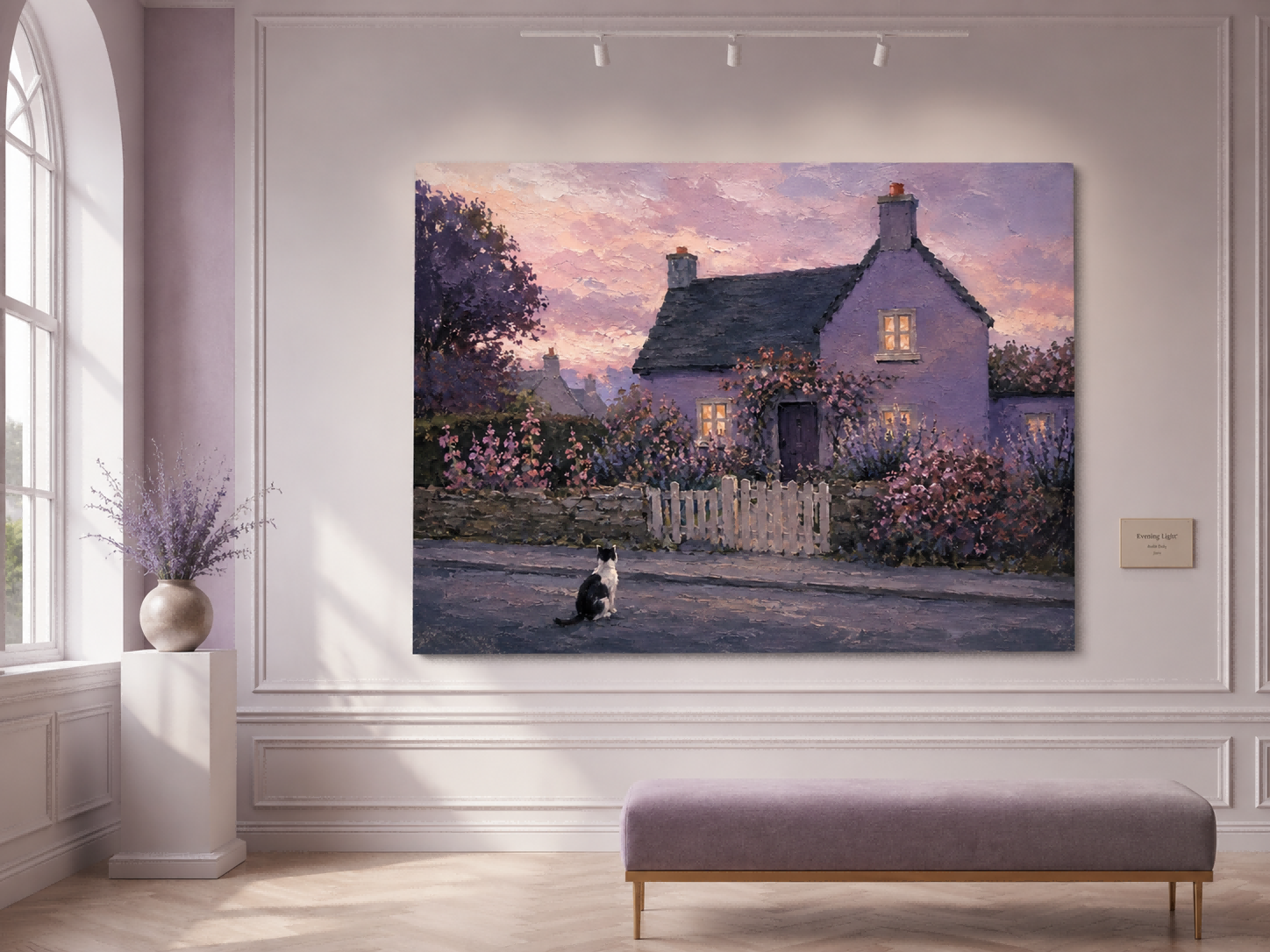Pastoral Romantic Oil Style Art Purple House And Flowers