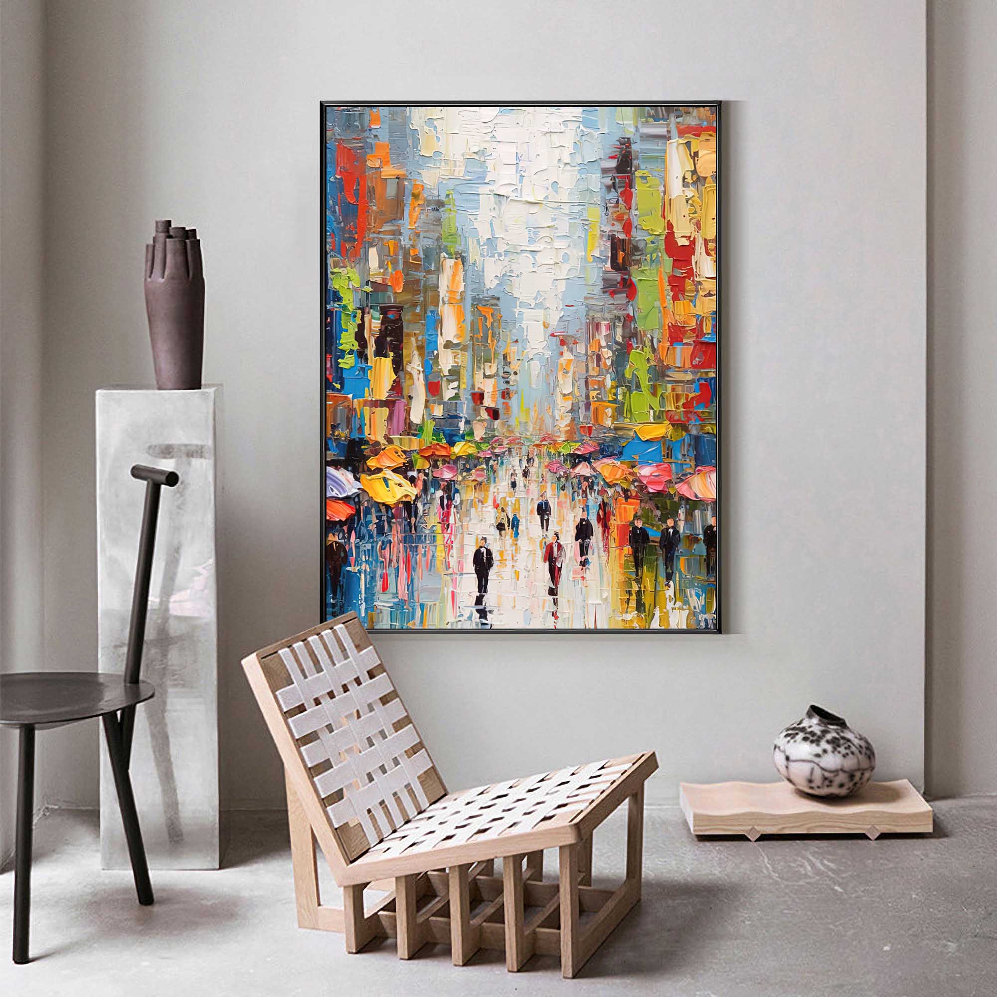 Original Modern Cityscape Oil Painting On Canvas Abstract Urban Scene Art Large Colorful Wall Art Home Decor