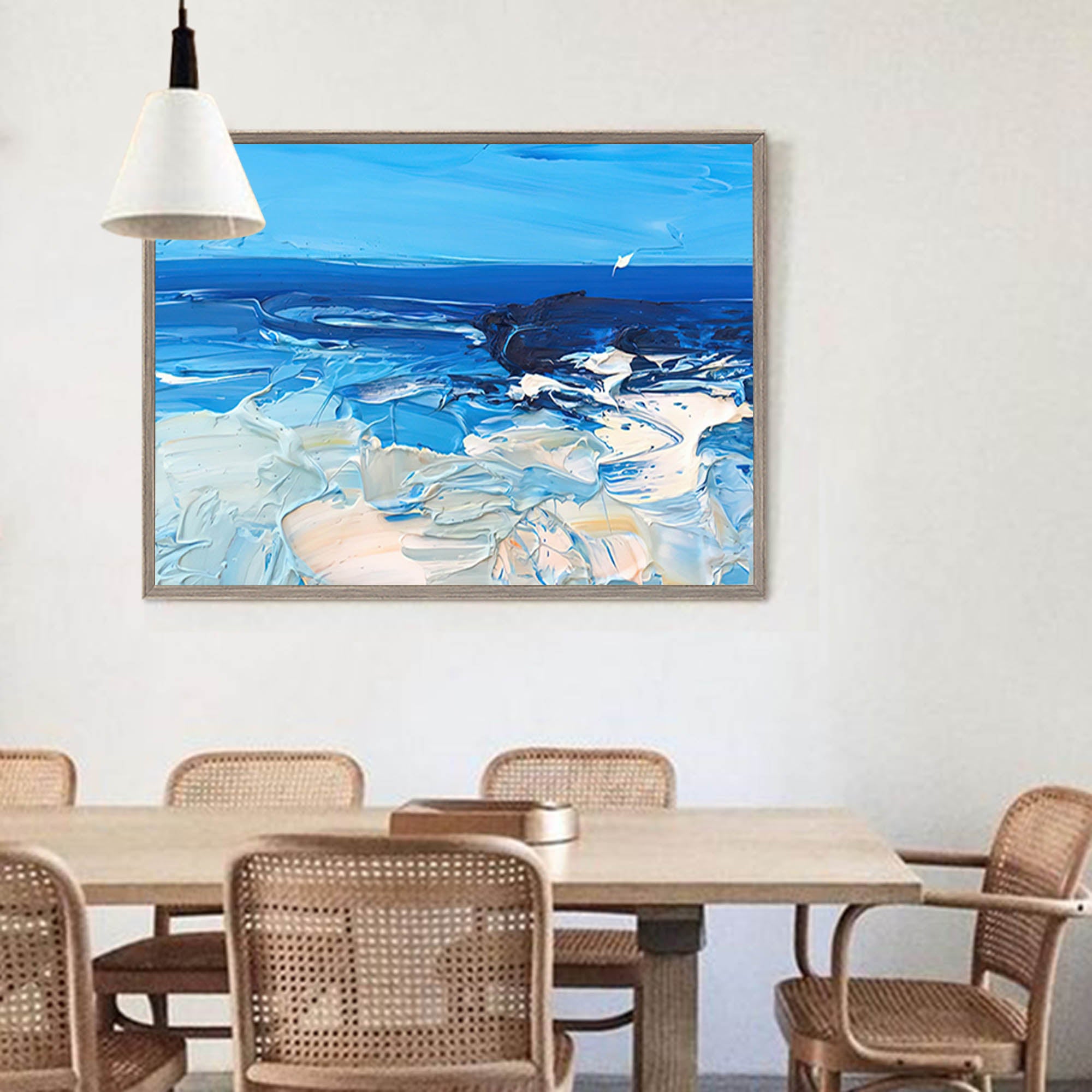 Blue Texture Ocean Abstract Oil Painting Large Ocean Beach Original Painting Ocean Canvas Wall Art Living Room Decor