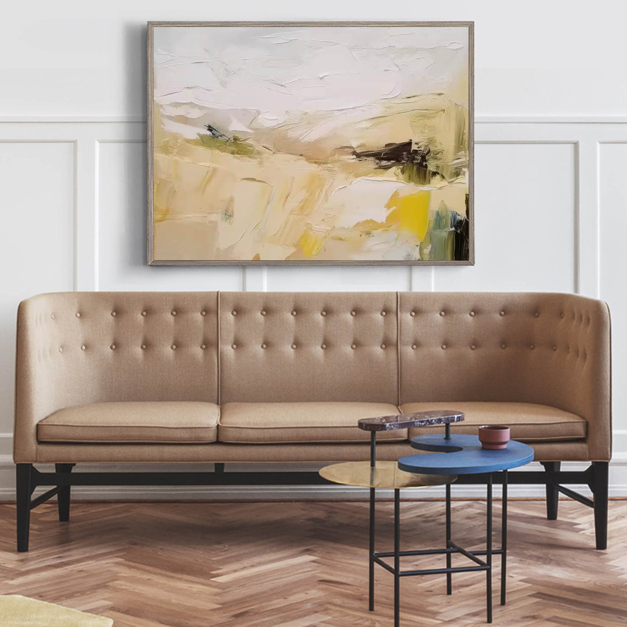 Large Abstract Landscape Oil Painting On Canvas Original Minimalist Yellow Wall Art Modern Nature Art for Living Room