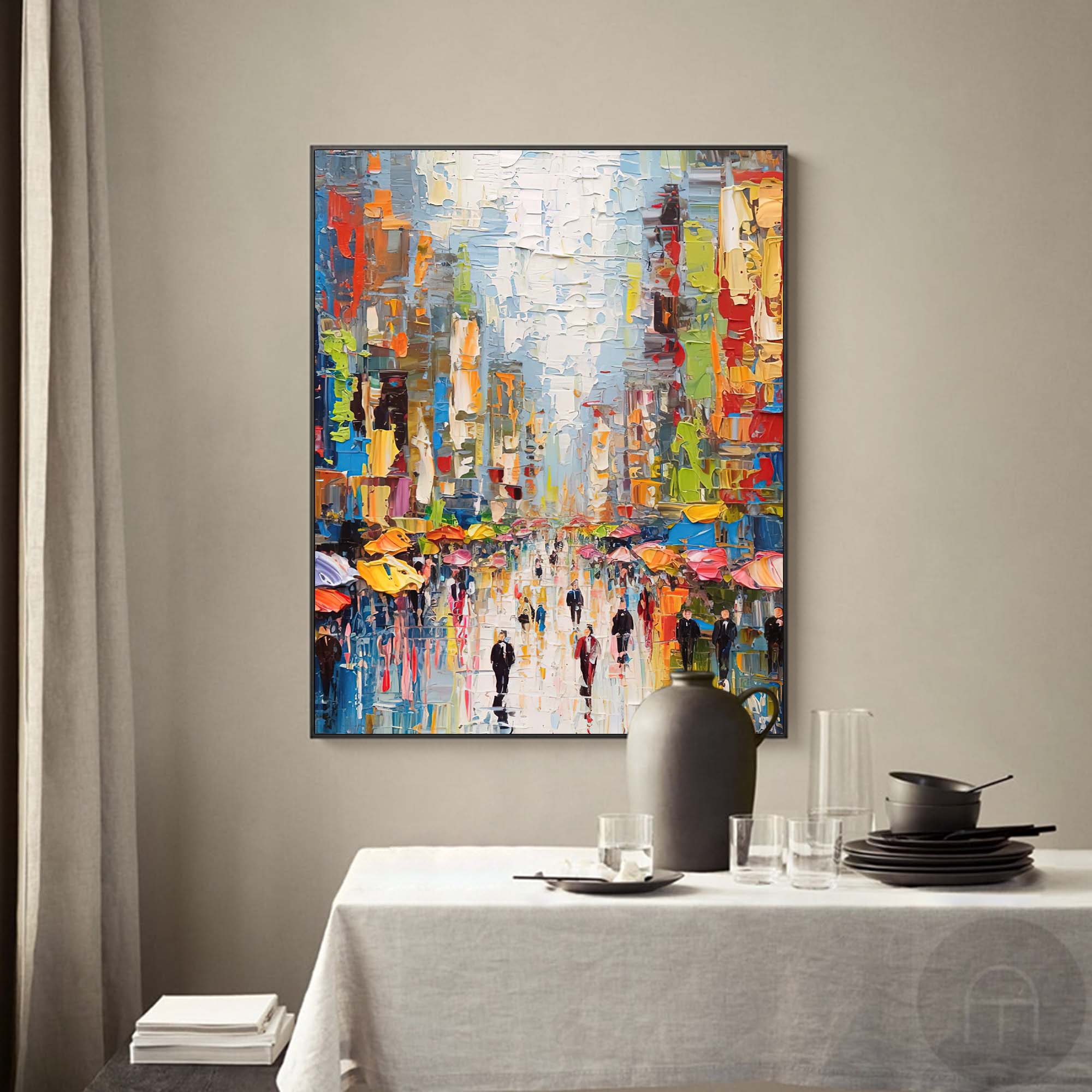 Original Modern Cityscape Oil Painting On Canvas Abstract Urban Scene Art Large Colorful Wall Art Home Decor