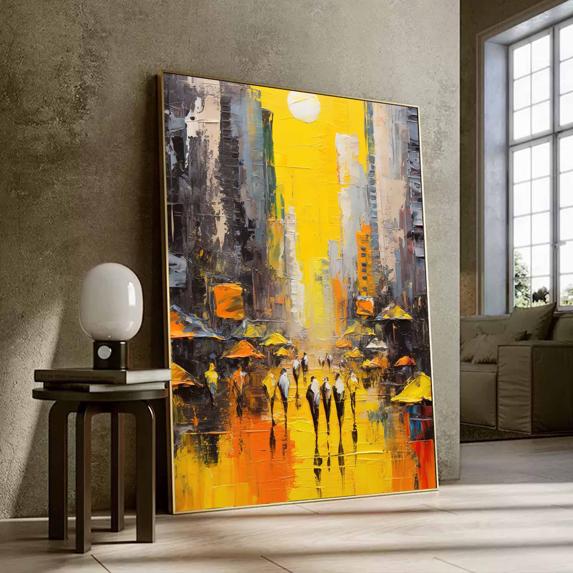 Modern Abstract Cityscape Oil Painting On Canvas Original Urban Scene Art Large Wall Art Living Room