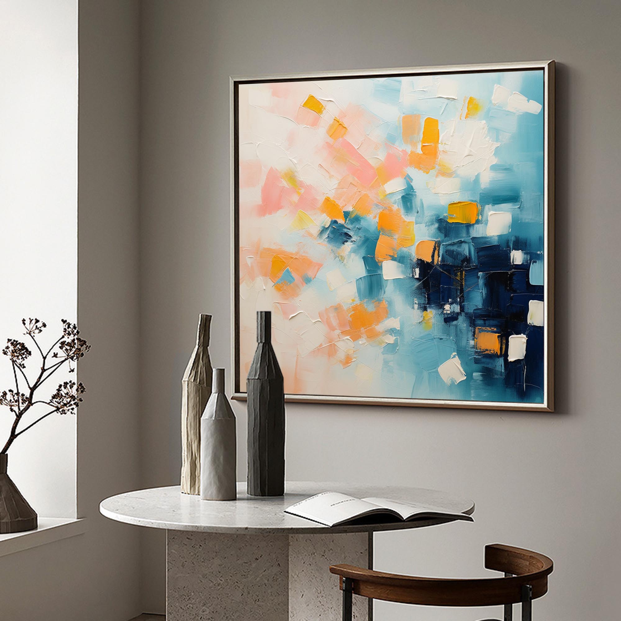 Modern Wall Art Large Abstract Oil Painting On Canvas Original Blue And Yellow Acrylic Painting Home Decor