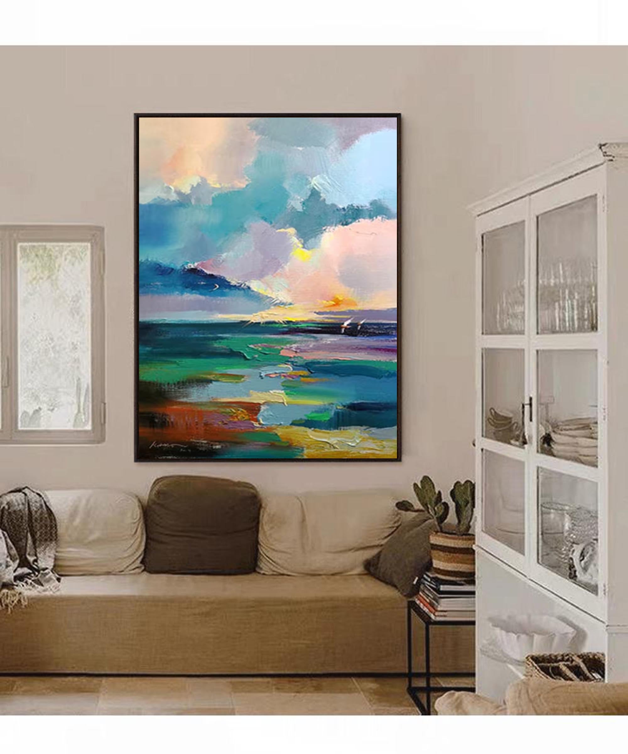 Large Landscape Painting On Canvas Abstract Modern Wall Art Acrylic Painting Living Room