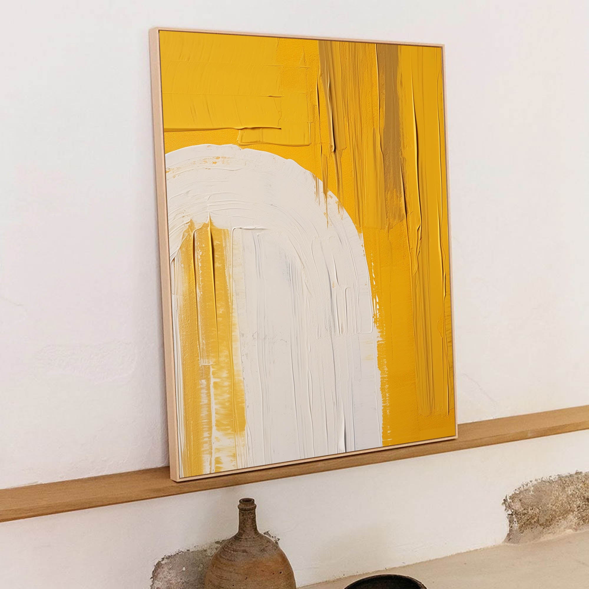 Bright Yellow Texture Minimalist Oil Painting On Canvas Original Wall Art Large Abstract acrylic painting For Living Room