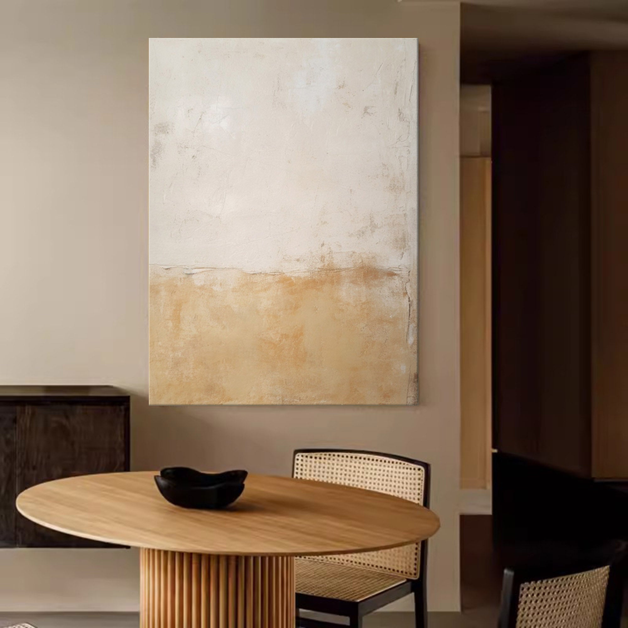 Beige Minimalist Wall Art Canvas With Frame Oil Painting Abstract Large vintage Oil Painting For Living Room