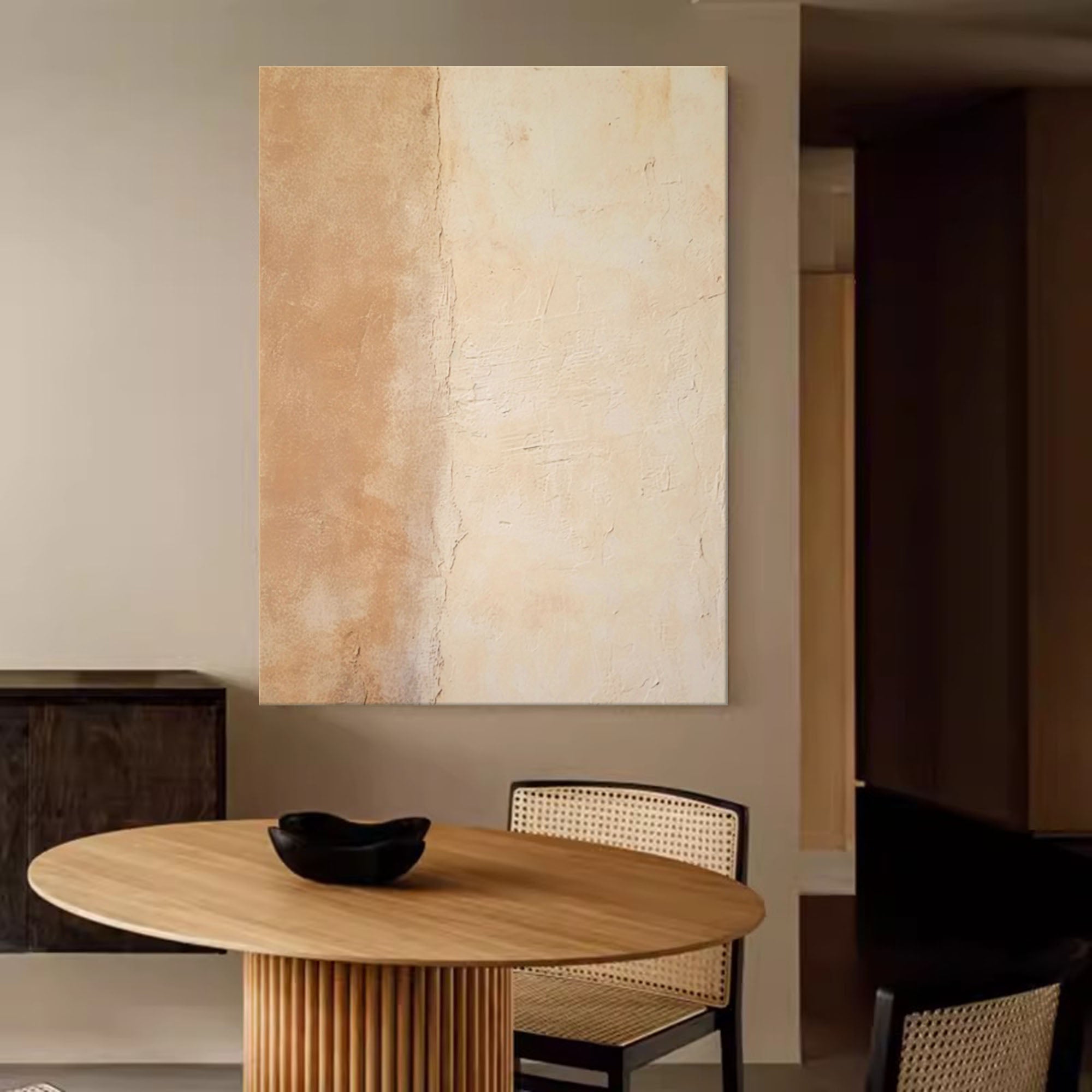 Beige and Yellow Minimalist Wall Art Canvas Framed Oil Painting Abstract Large Vintage Oil Painting Home Decor