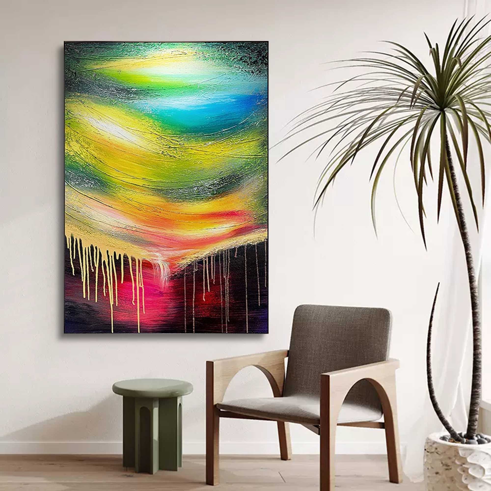 Original Colorful Aurora Canvas Oil Painting Abstract Meteor Wall Art Hand Painted Starry Sky Bedroom Decor