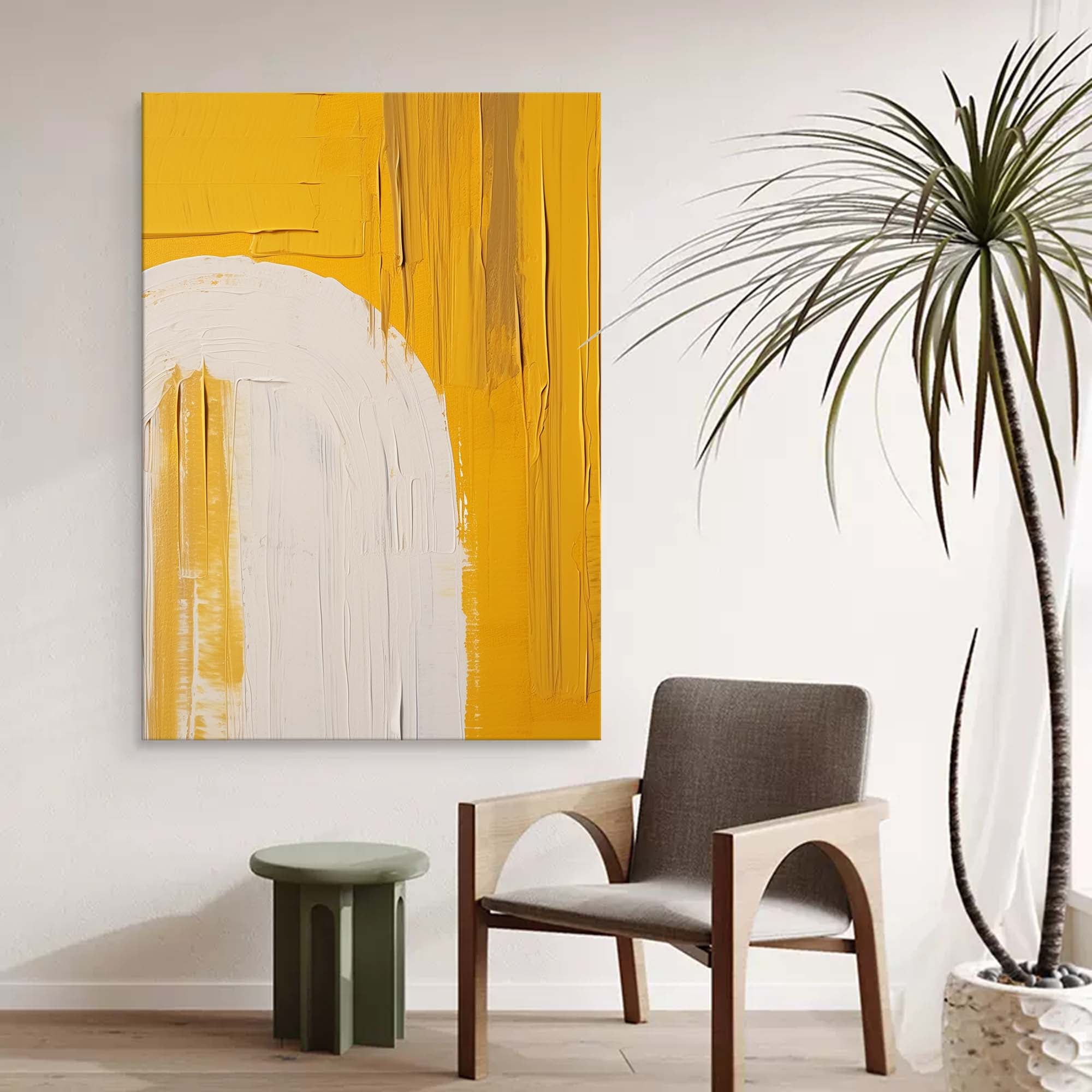 Bright Yellow Texture Minimalist Oil Painting On Canvas Original Wall Art Large Abstract acrylic painting For Living Room