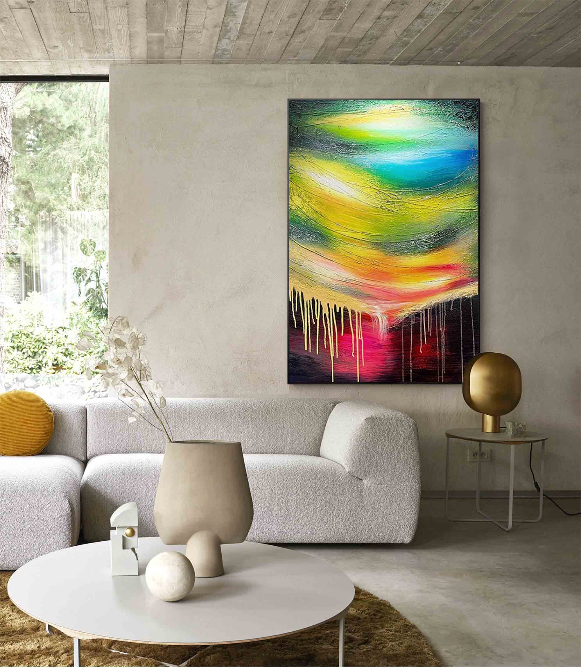 Original Colorful Aurora Canvas Oil Painting Abstract Meteor Wall Art Hand Painted Starry Sky Bedroom Decor