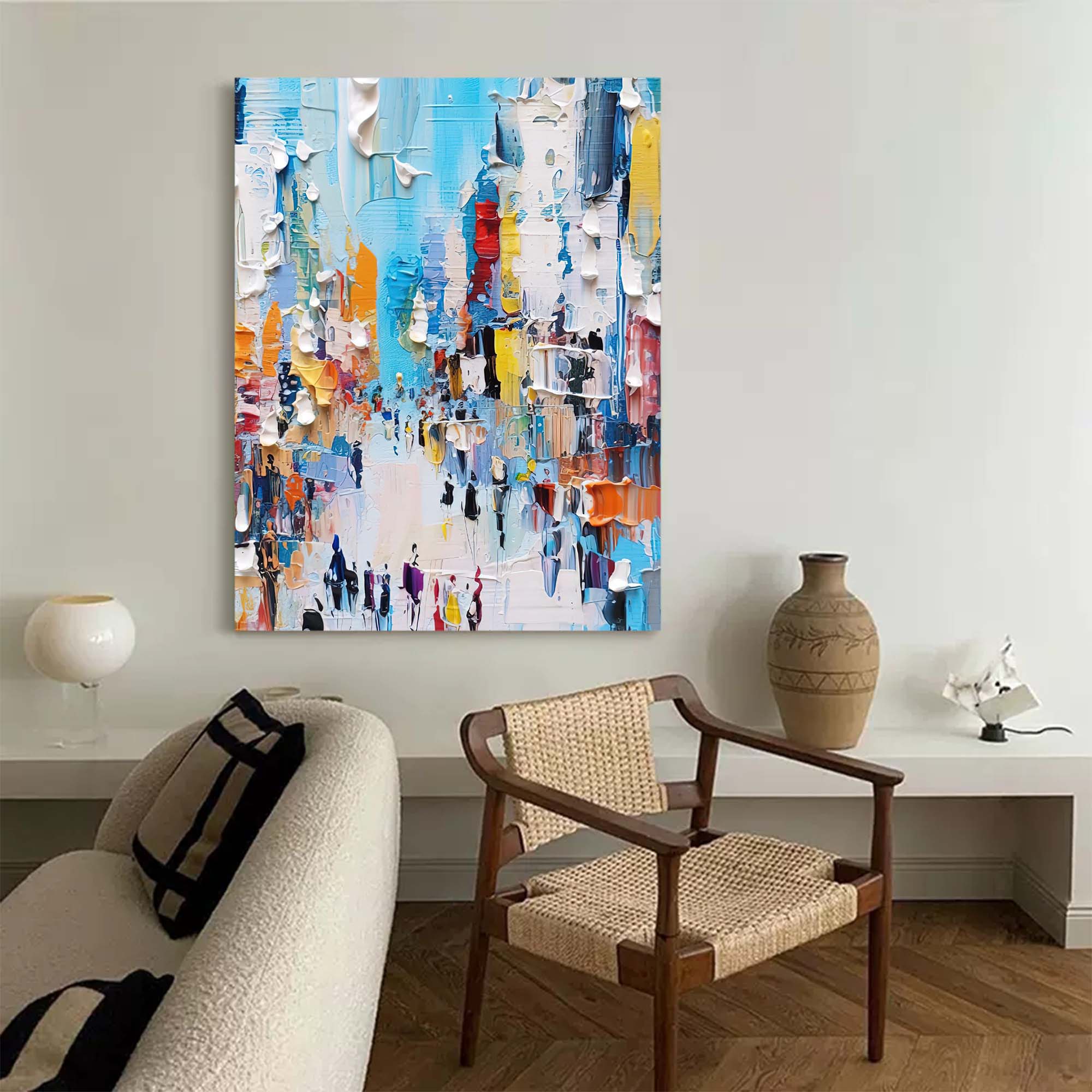 Abstract Cityscape Oil Painting On Canvas Original Modern Urban Scene Art Large Wall Art Home Decor