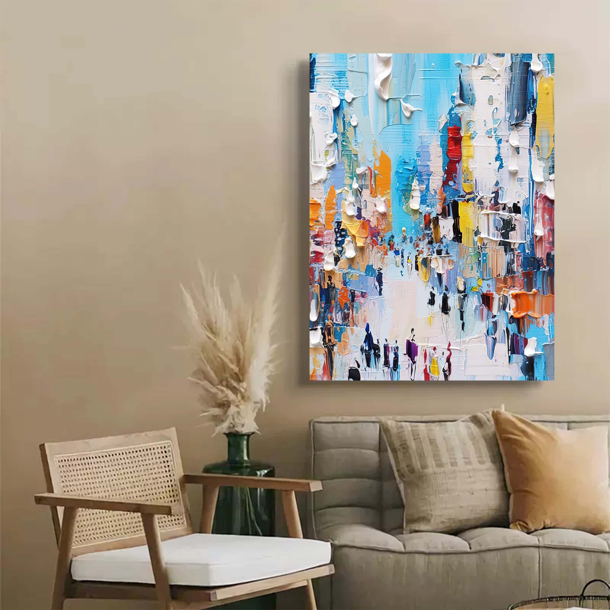 Abstract Cityscape Oil Painting On Canvas Original Modern Urban Scene Art Large Wall Art Home Decor