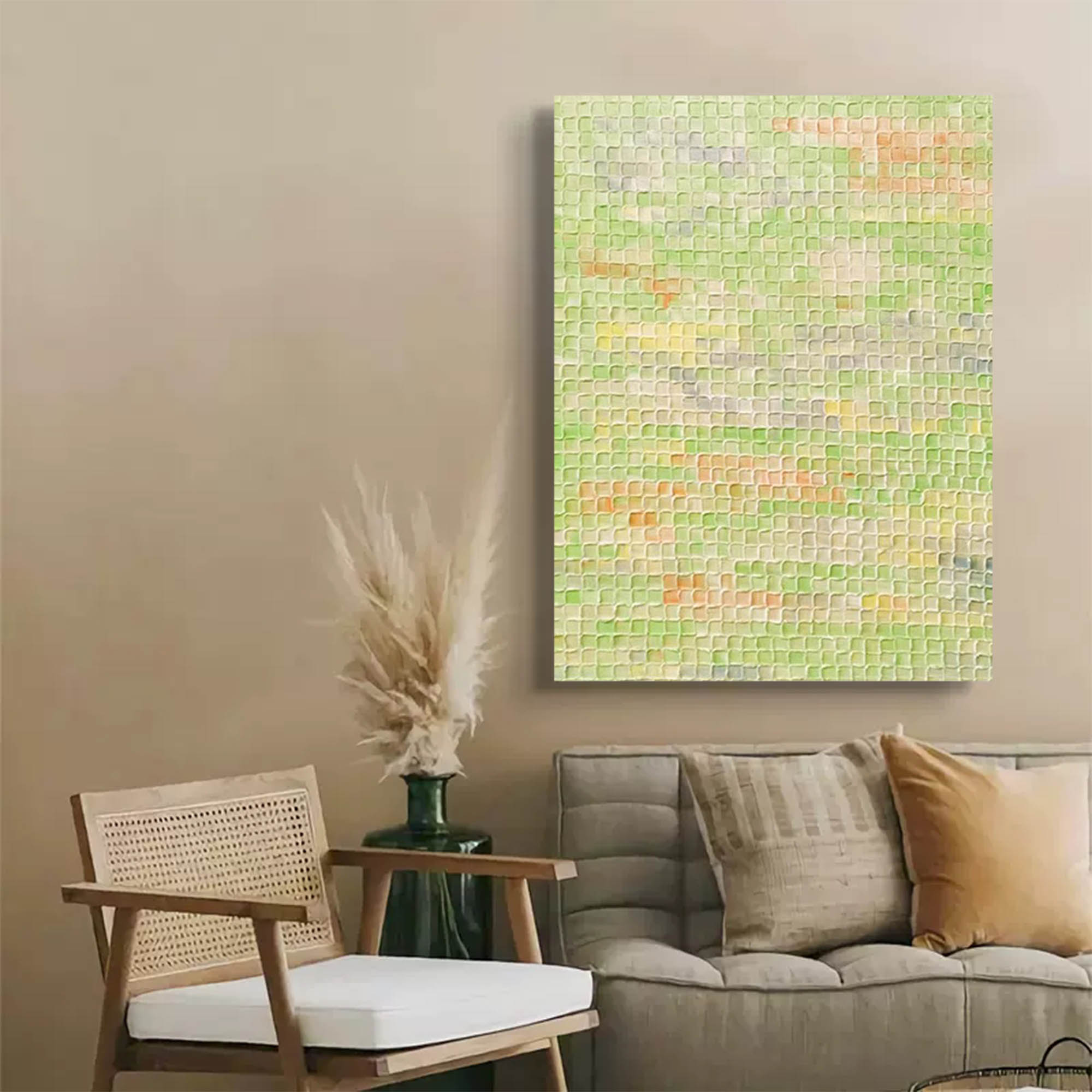 Yellow And Green Abstract Oil Painting on Canvas Modern Texture Wall Art Large Colorful Original Knife Painting Home Decor