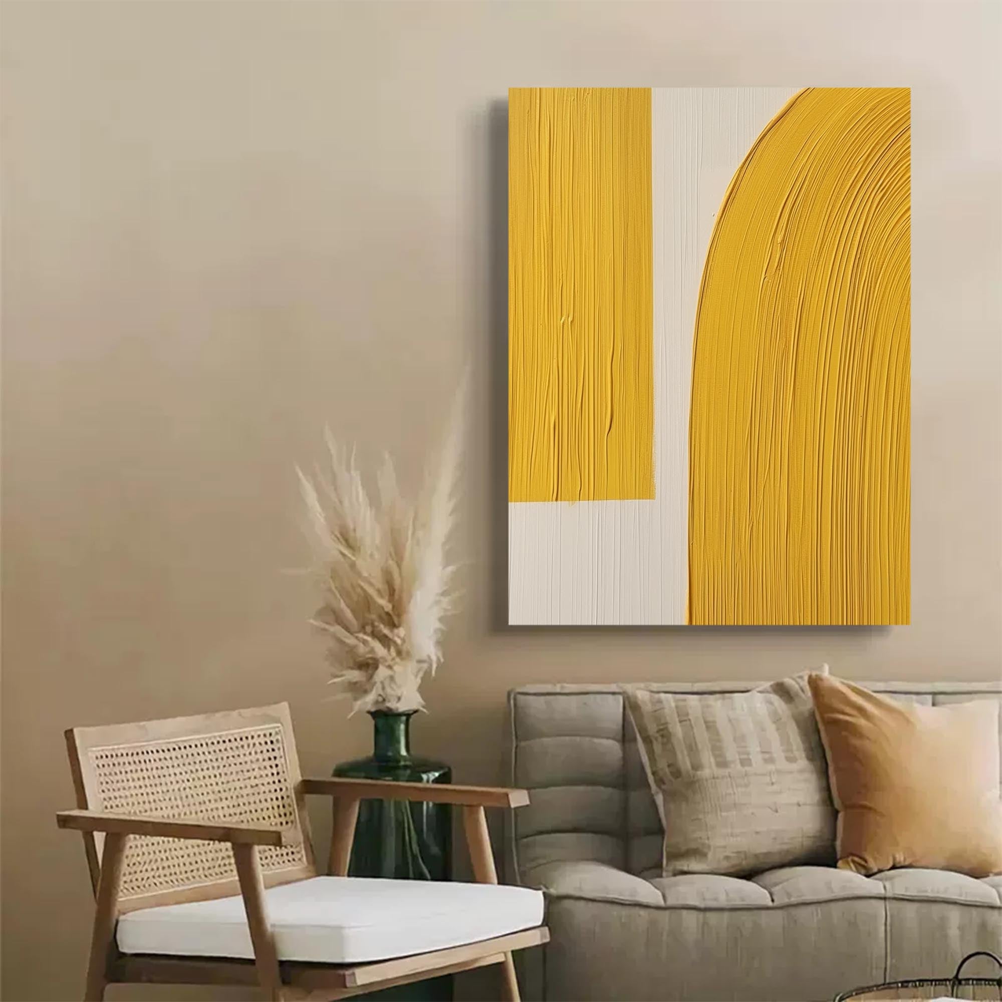 Bright Yellow Large Abstract acrylic painting Texture Minimalist Oil Painting On Canvas Original Wall Art For Living Room