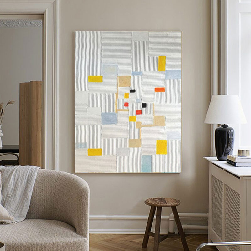 Original Abstract Oil Painting On Canvas Large Texture Geometric Composition Artwork Framed Living Room Decor