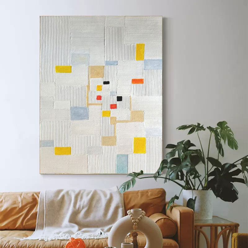 Original Abstract Oil Painting On Canvas Large Texture Geometric Composition Artwork Framed Living Room Decor