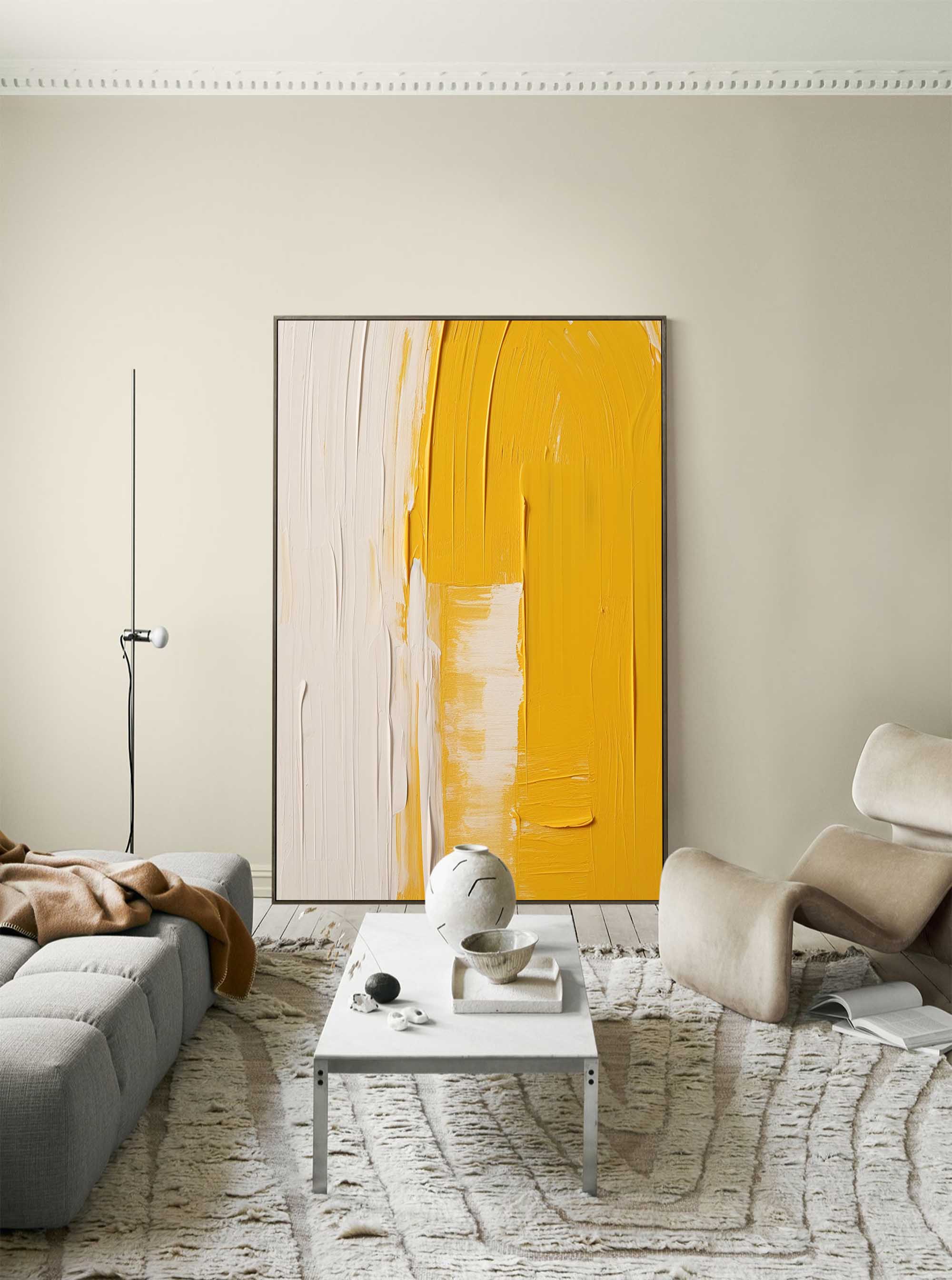 Bright Yellow Large Abstract acrylic painting Texture Minimalist Oil Painting On Canvas Original Wall Art Home Decor