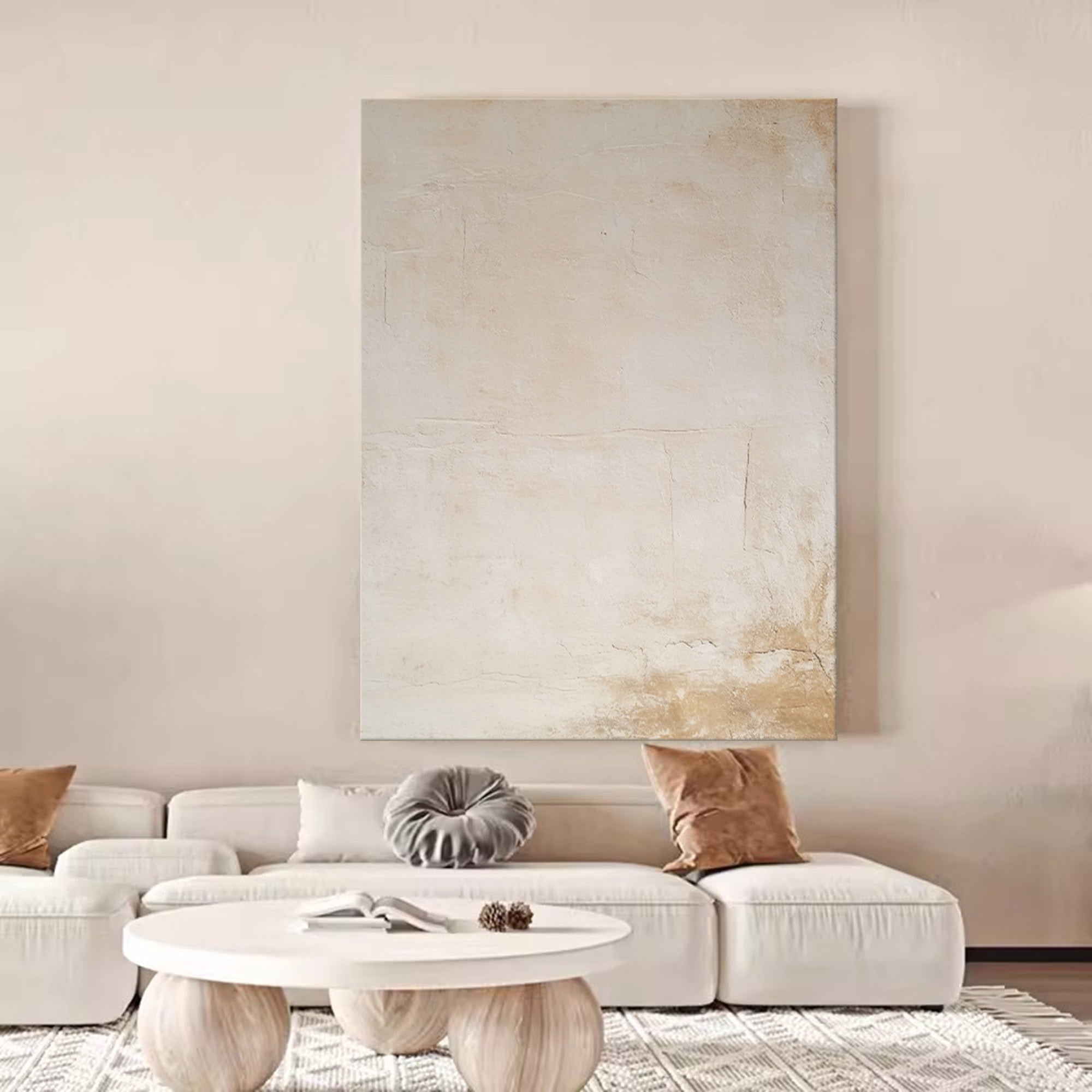 Original Wall Art Texture Beige Minimalist Oil Painting On Canvas Large Abstract acrylic painting For Living Room