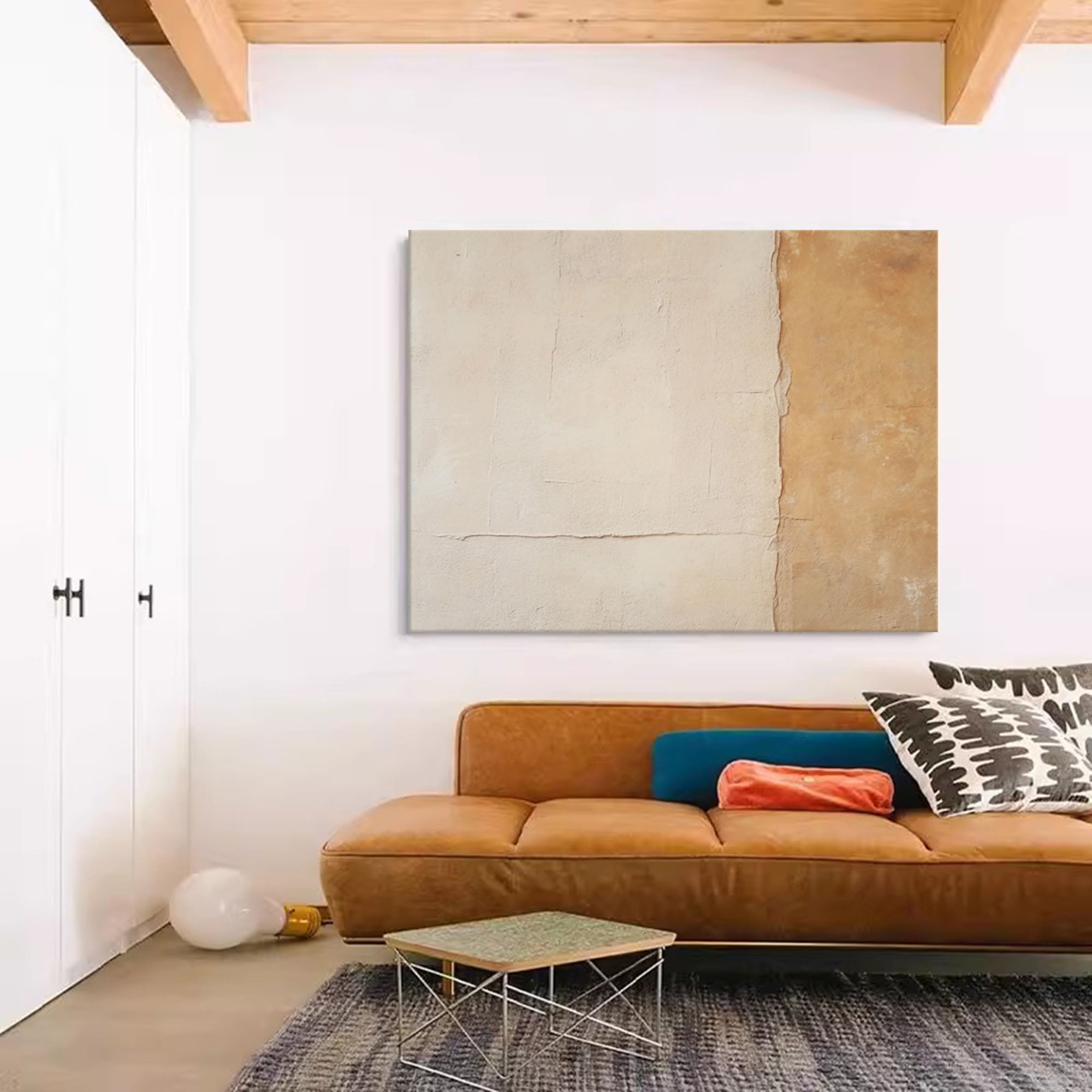 Large Abstract Acrylic Painting Framed Original Wall Art Texture Beige Minimalist Oil Painting Living Room Decor