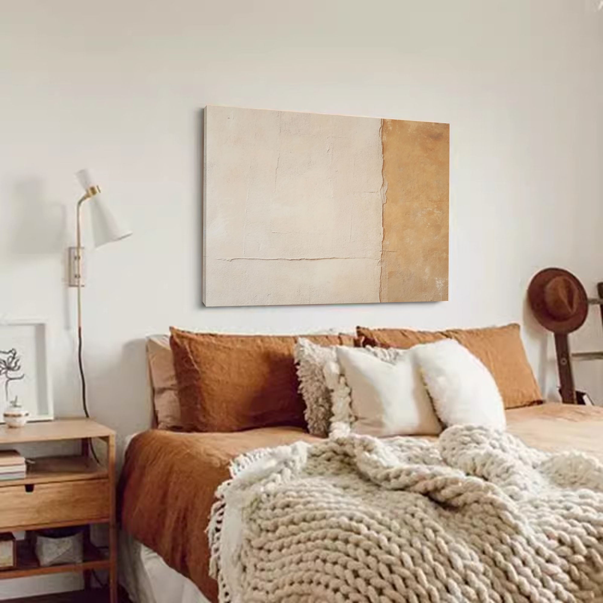 Large Abstract Acrylic Painting Framed Original Wall Art Texture Beige Minimalist Oil Painting Living Room Decor