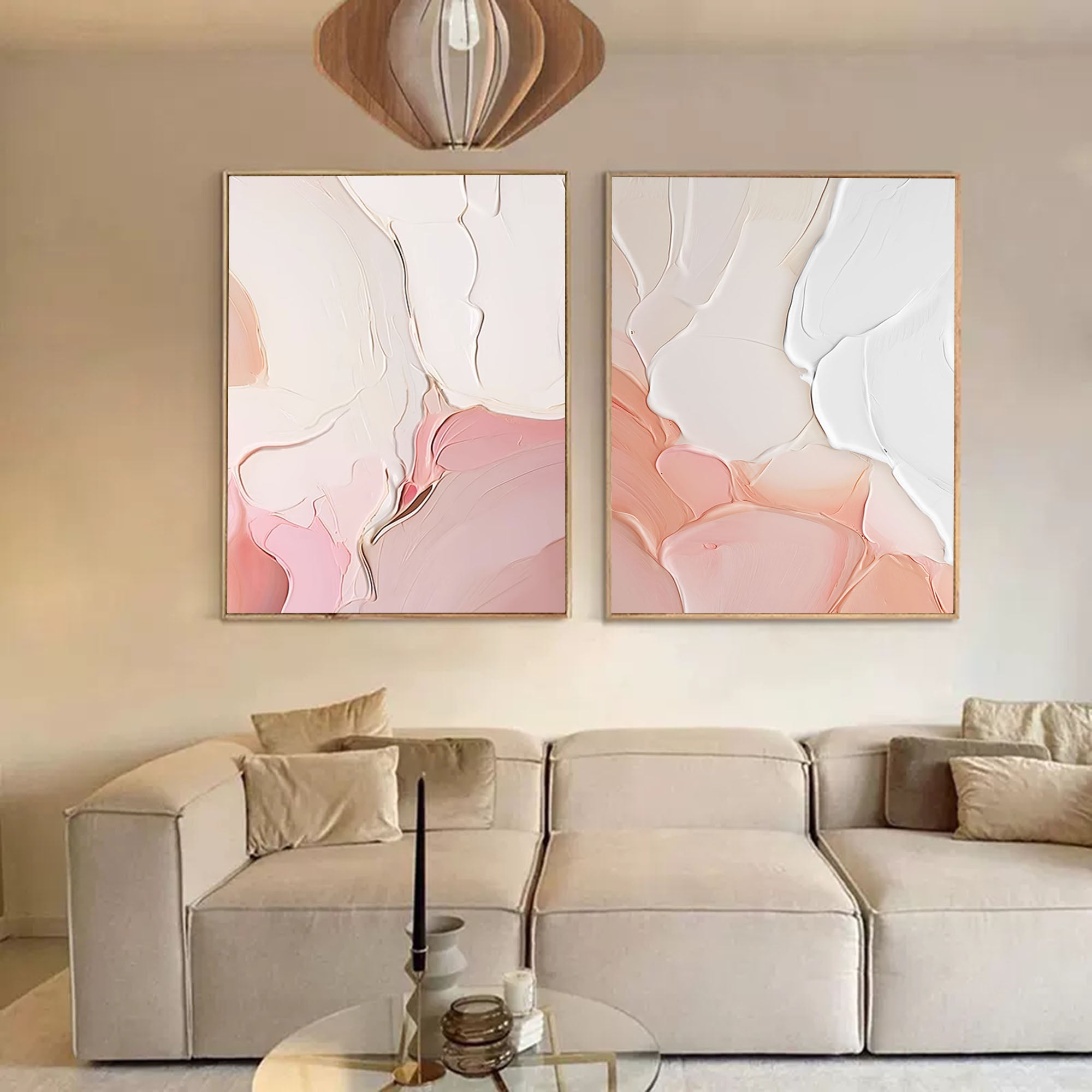 Set of 2 Pink Large Abstract Oil Painting Modern Wall Art Original Texture Oil Painting Living Room Decor