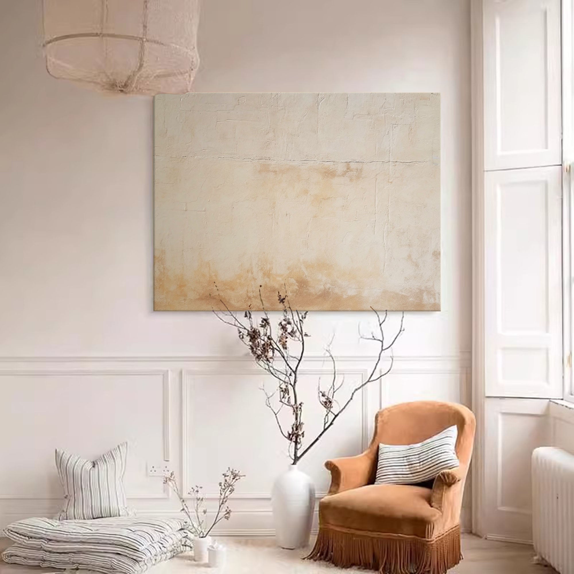 Large Abstract acrylic painting Original Wall Art Texture Beige Minimalist Oil Painting On Canvas For Living Room