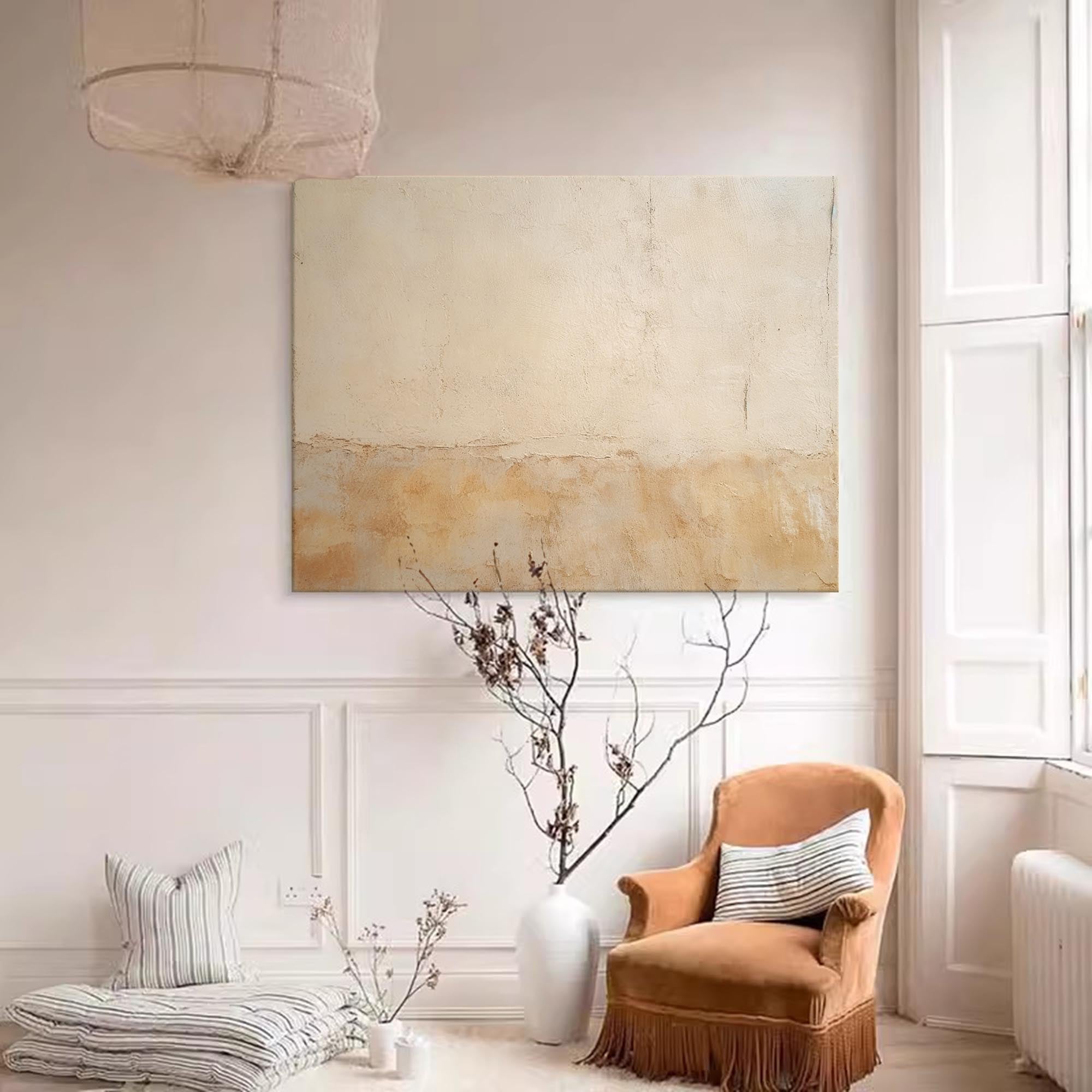 Original Beige Minimalist Abstract Acrylic Painting Large Wall Art Modern Texture Abstract Oil Painting Home Decor