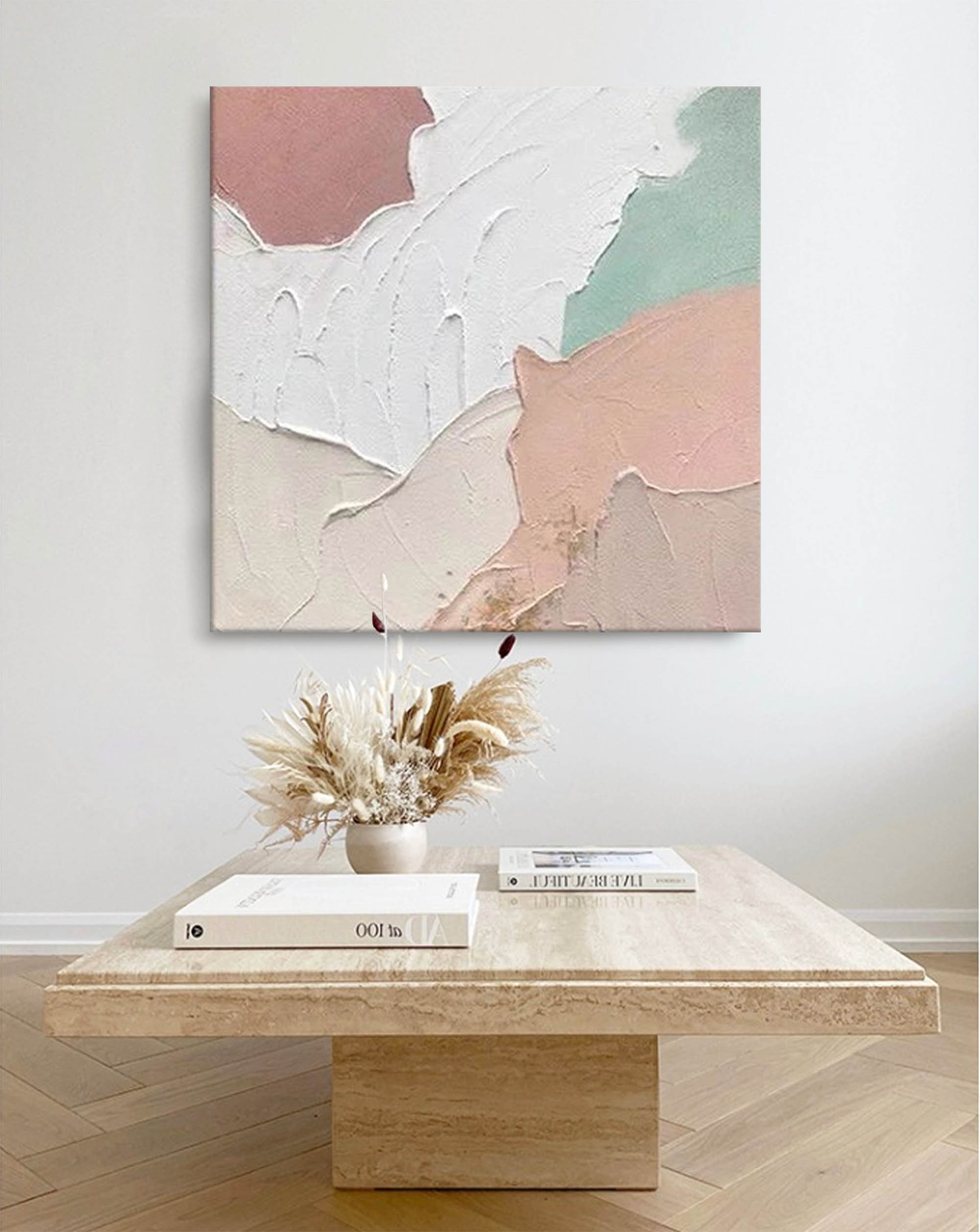 Abstract Minimalist Oil Painting on Canvas Original Modern Beige Textured Knife Acrylic Painting Large Wall Art Home Decor