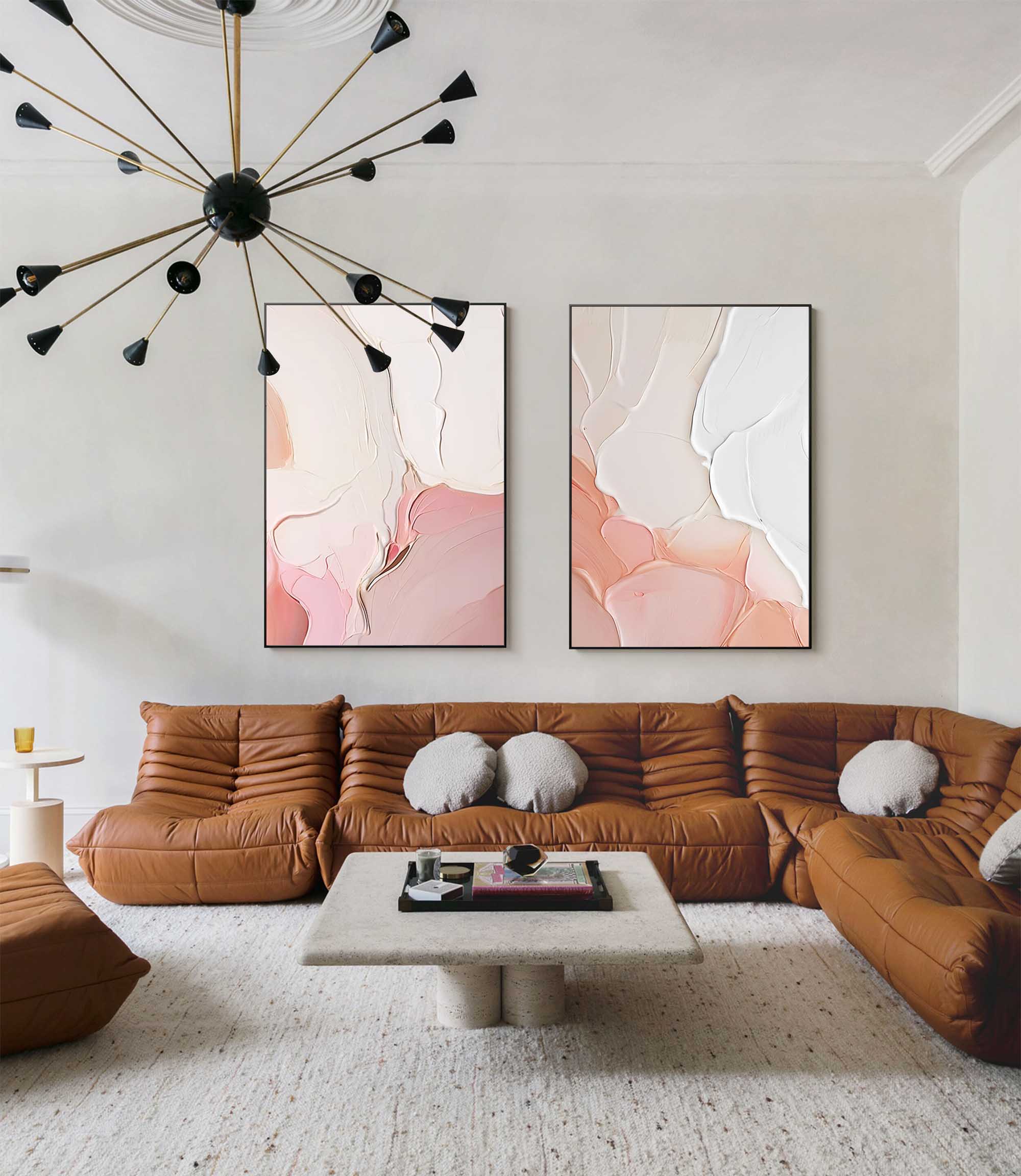 Set of 2 Pink Large Abstract Oil Painting Modern Wall Art Original Texture Oil Painting Living Room Decor