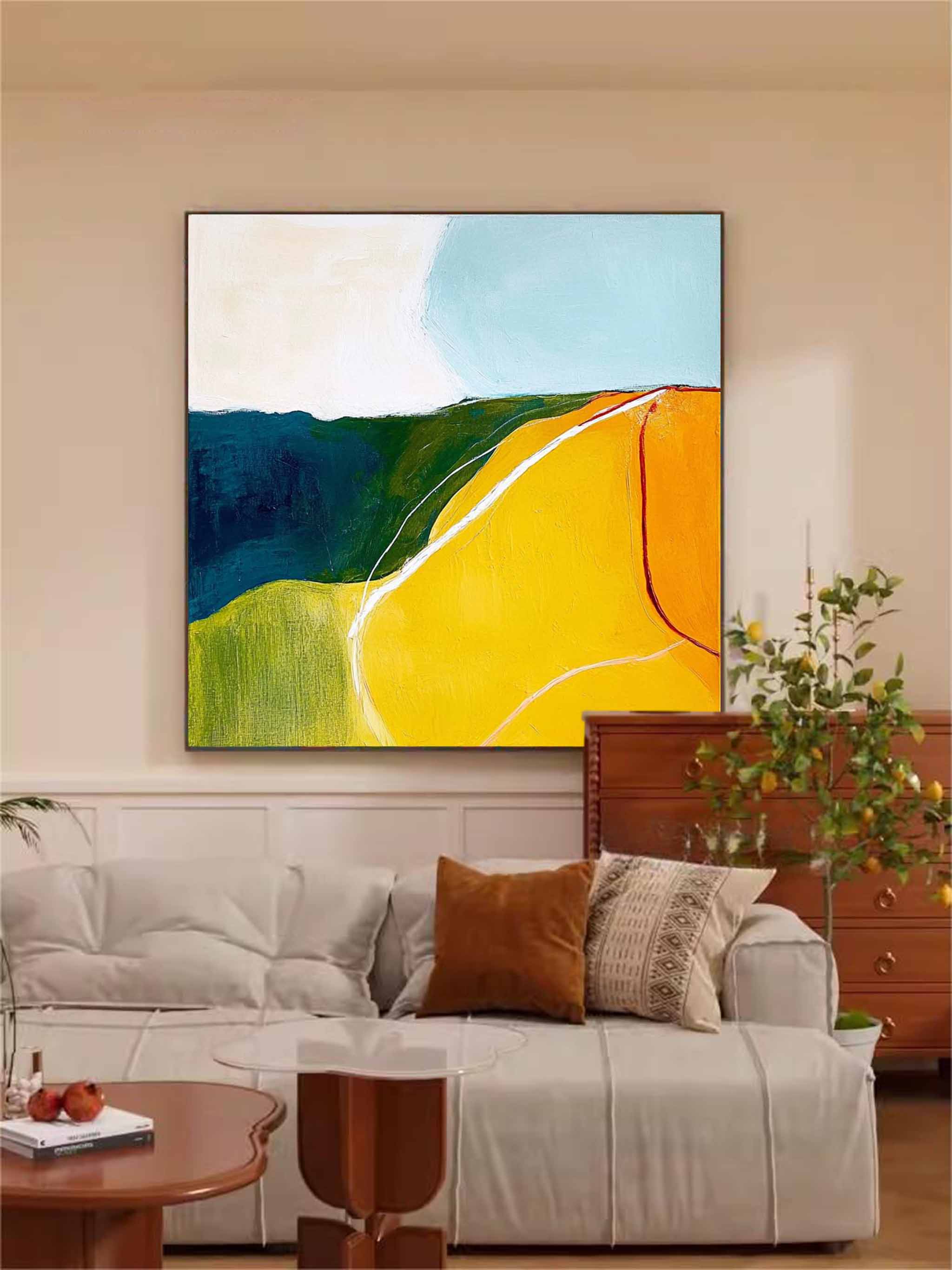 Original Minimalist Artwork Bright Yellow Large Wall Art Abstract Oil Painting For Living Room