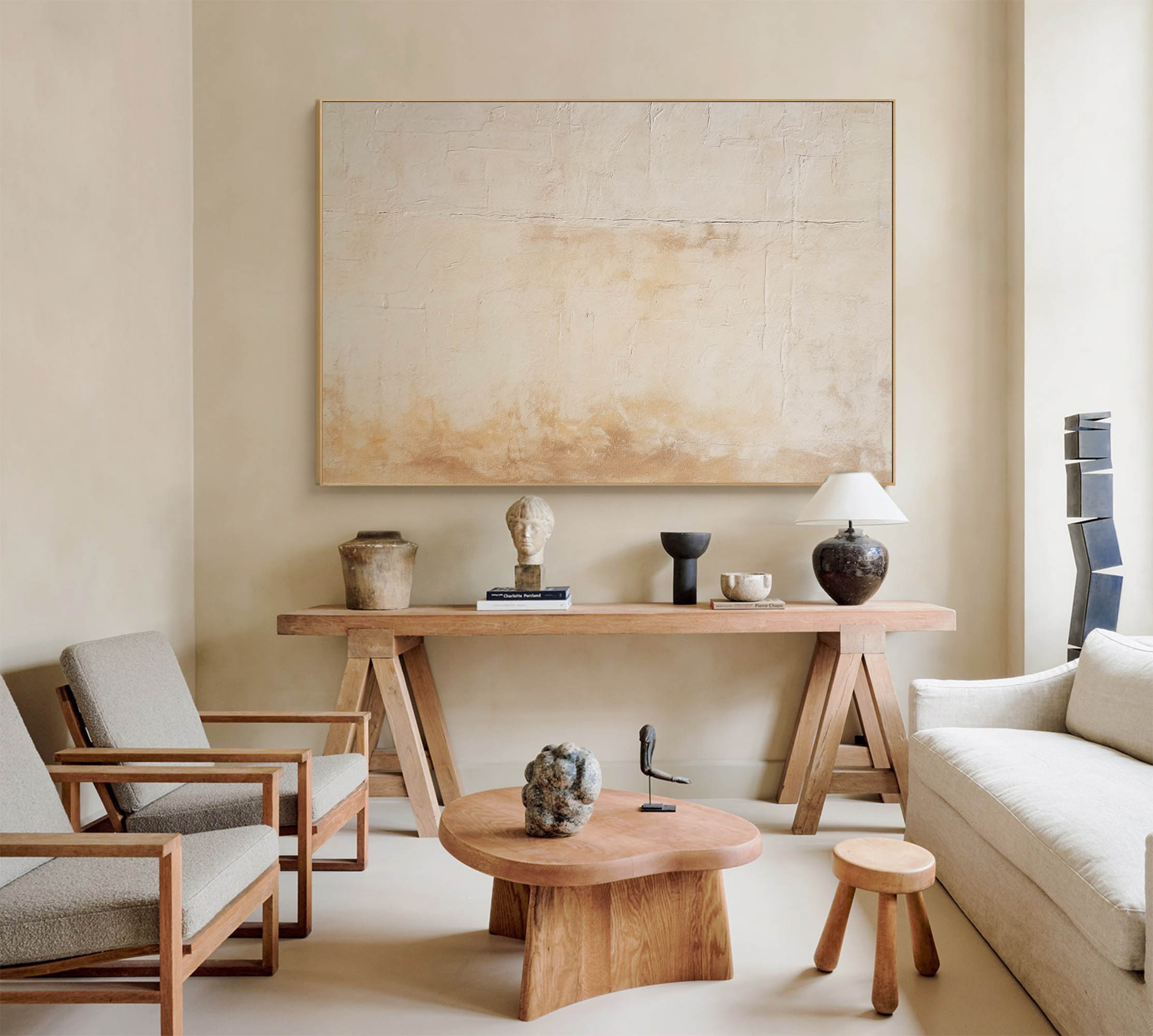 Large Abstract acrylic painting Original Wall Art Texture Beige Minimalist Oil Painting On Canvas For Living Room