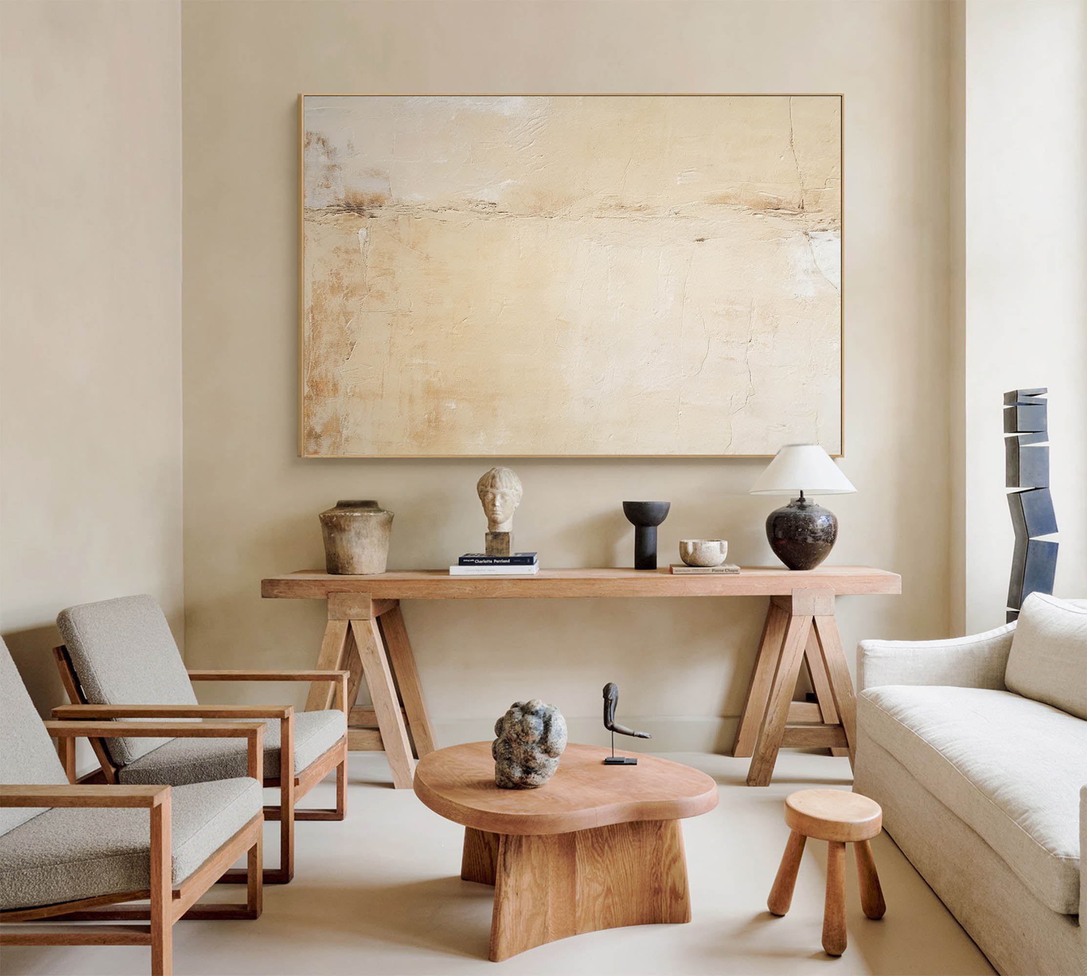 Original Beige Minimalist Abstract Acrylic Painting Framed Large Wall Art Texture Abstract Oil Painting Home Decor
