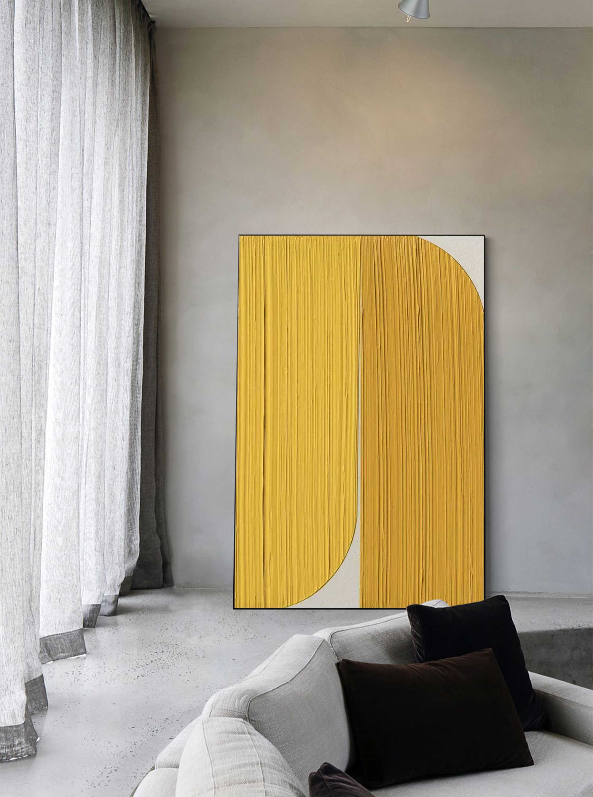 Bright Yellow Original Wall Art Texture Minimalist Oil Painting On Canvas Large Abstract acrylic painting For Living Room